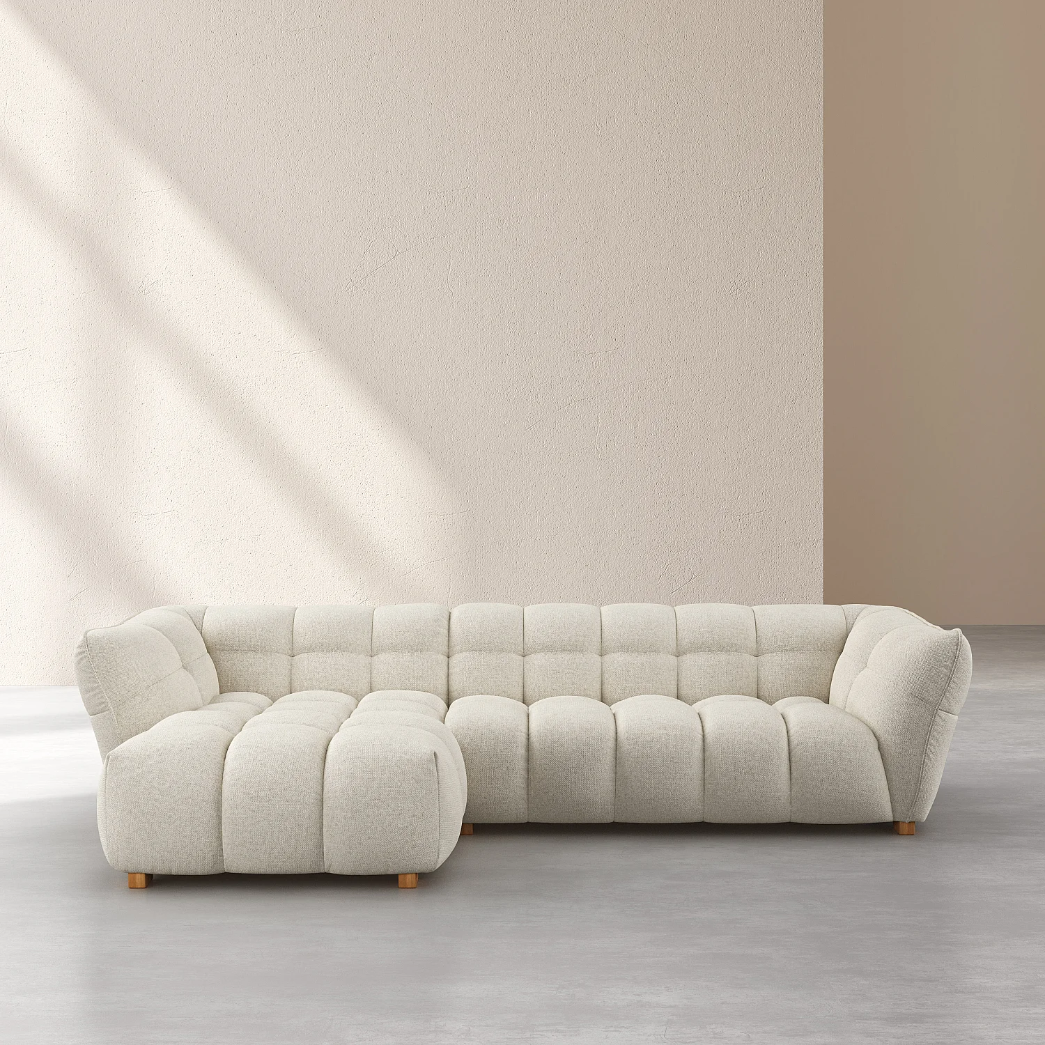 Canapé d'angle gauche en tissu chenille Nino - Crème - 1