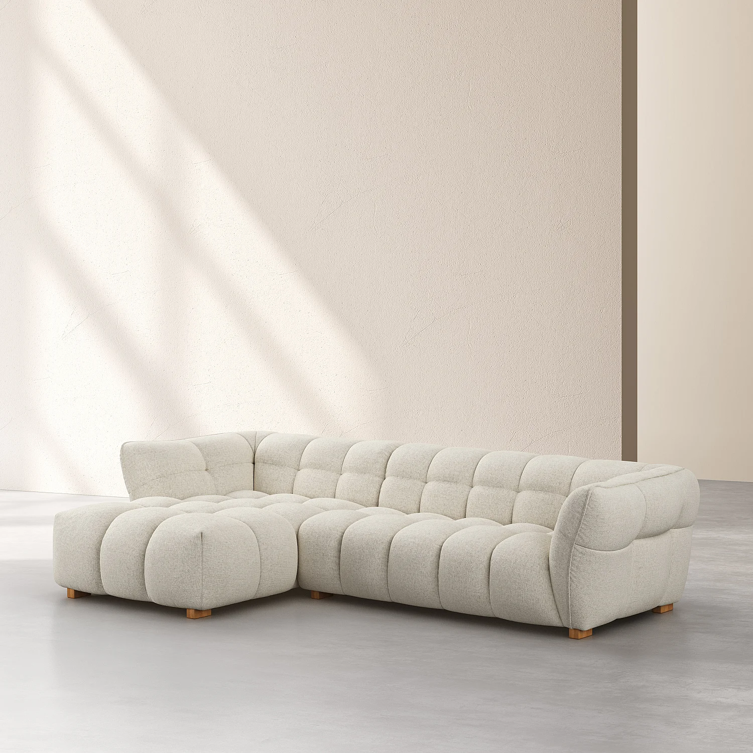 Canapé d'angle gauche en tissu chenille Nino - Crème - 3