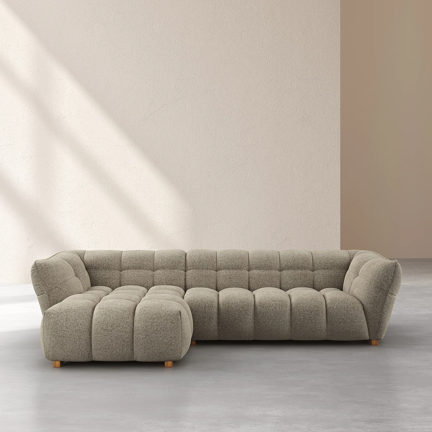 Canapé d'angle gauche en tissu chenille Nino - Grège - 1