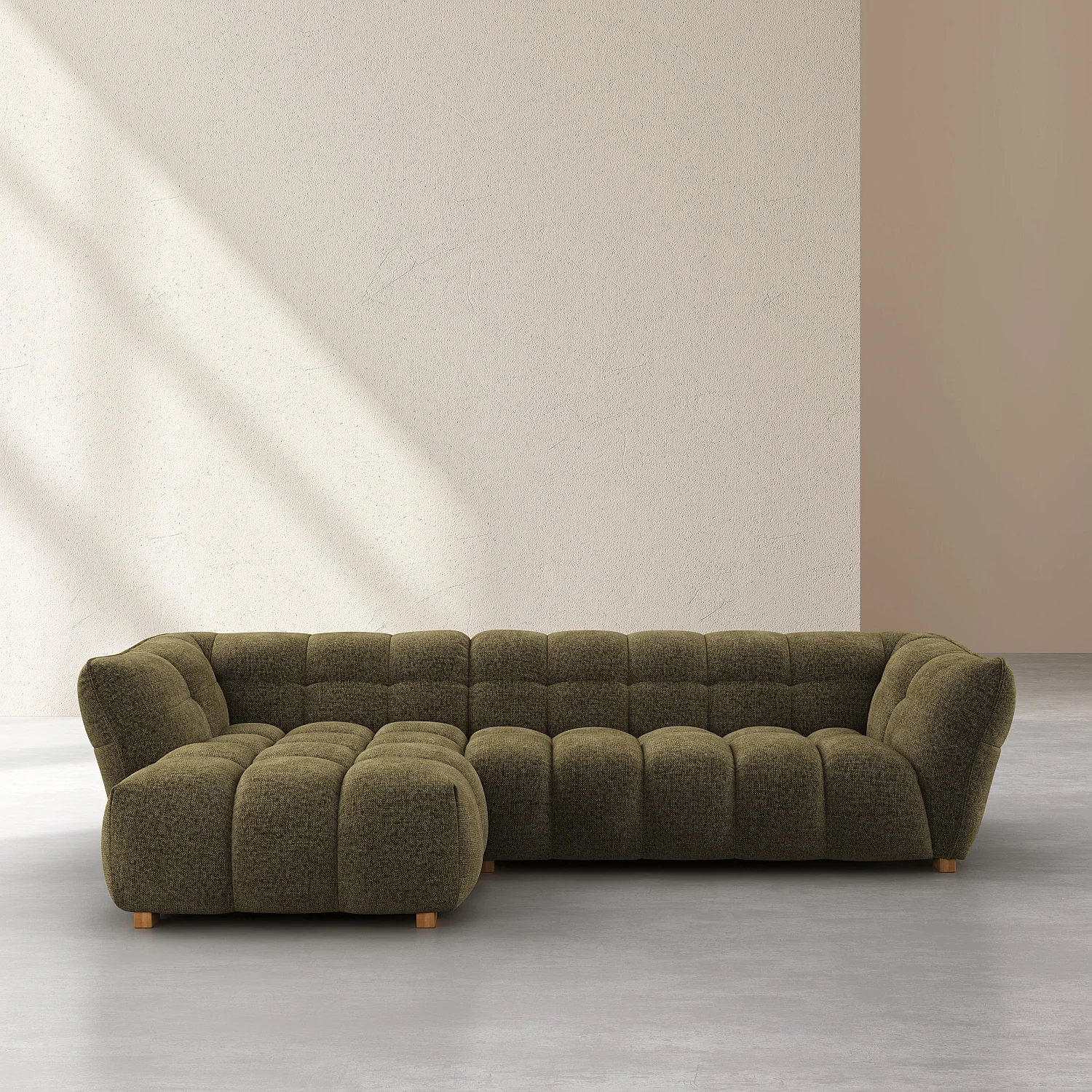 Canapé d'angle gauche en tissu chenille Nino - Vert mousse - 1