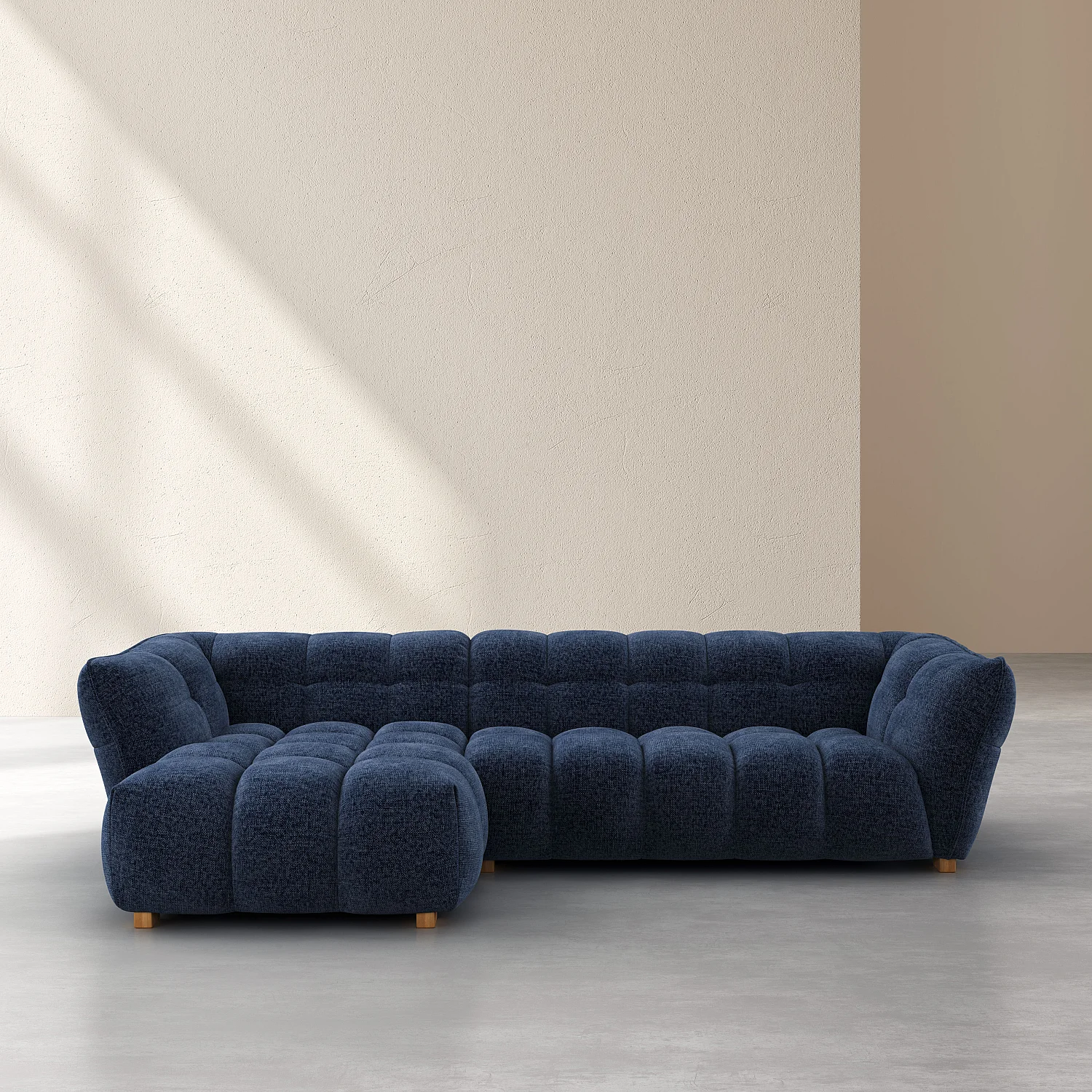 Canapé d'angle gauche en tissu chenille Nino - Bleu marine - 1