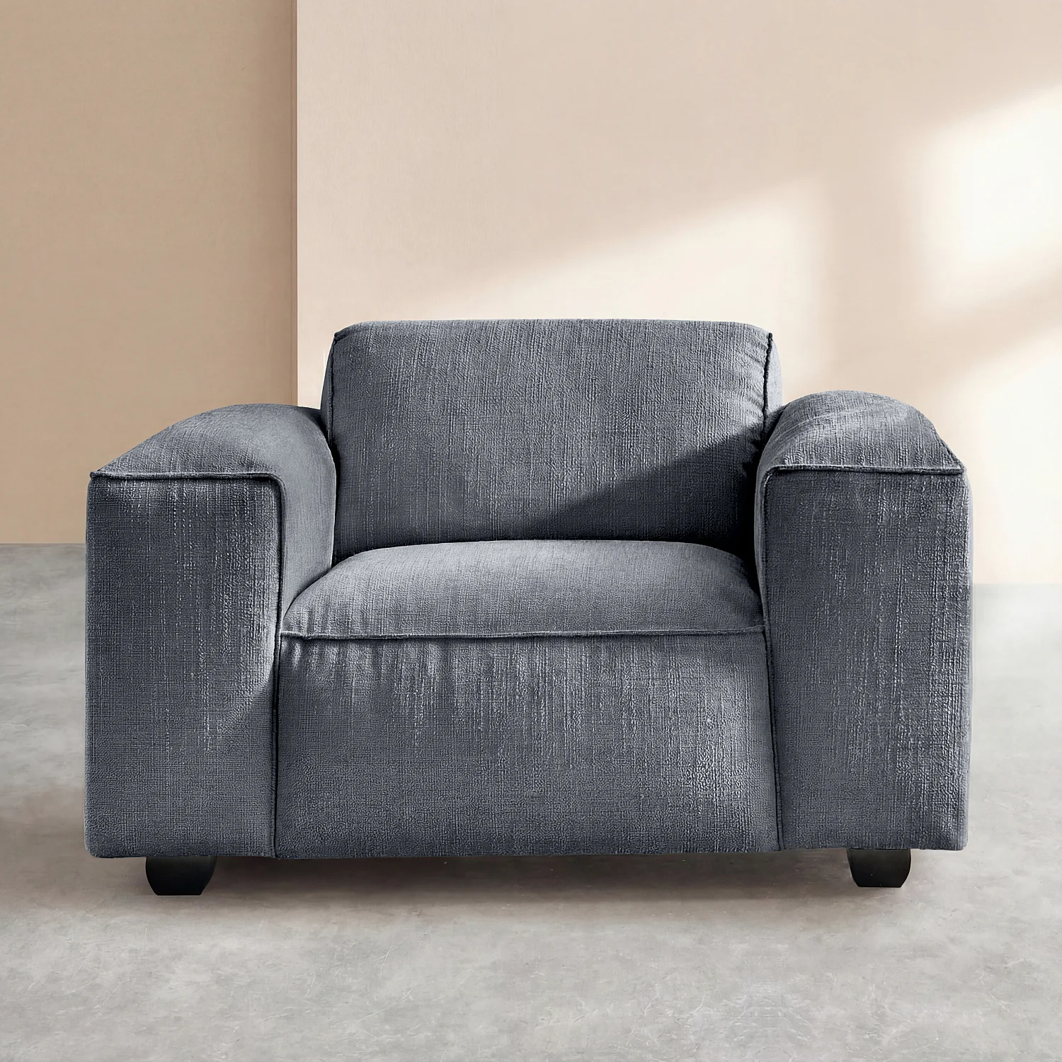 Sillón de tejido bouclé corto Mira - Azul denim - 1