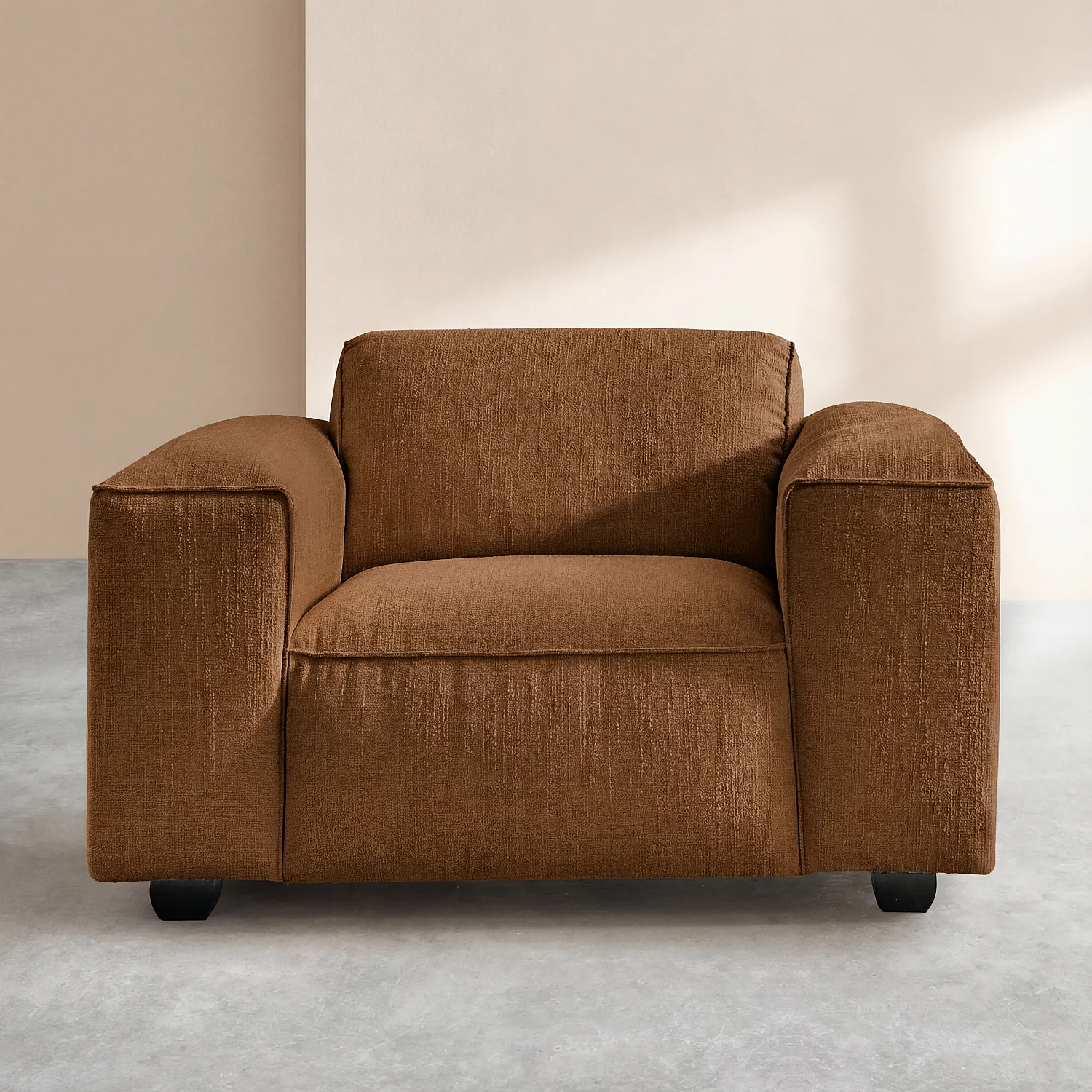 Sillón de tejido bouclé corto Mira - Marrón avellana - 1