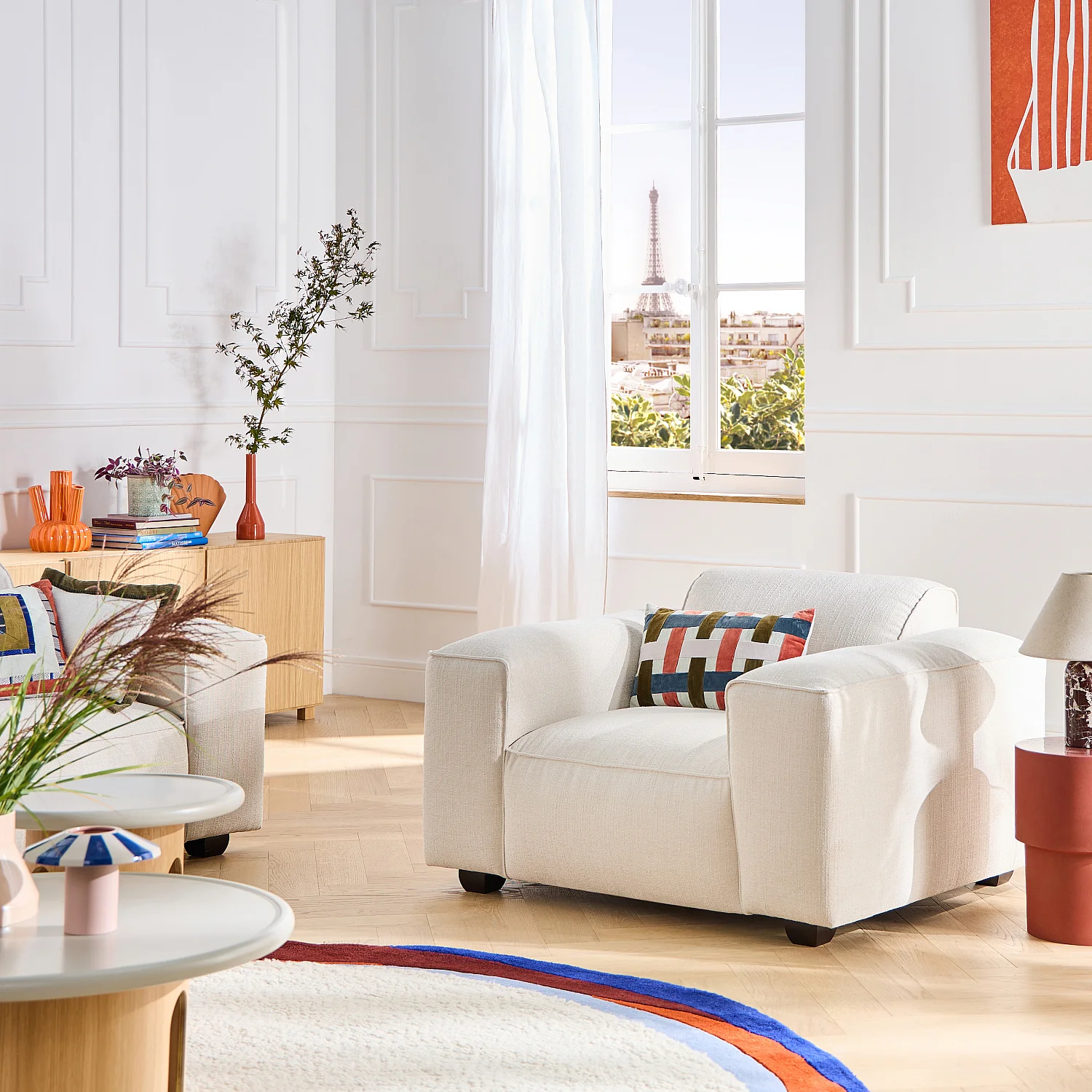 Sillón de tejido chenilla Nino - Crema - 4