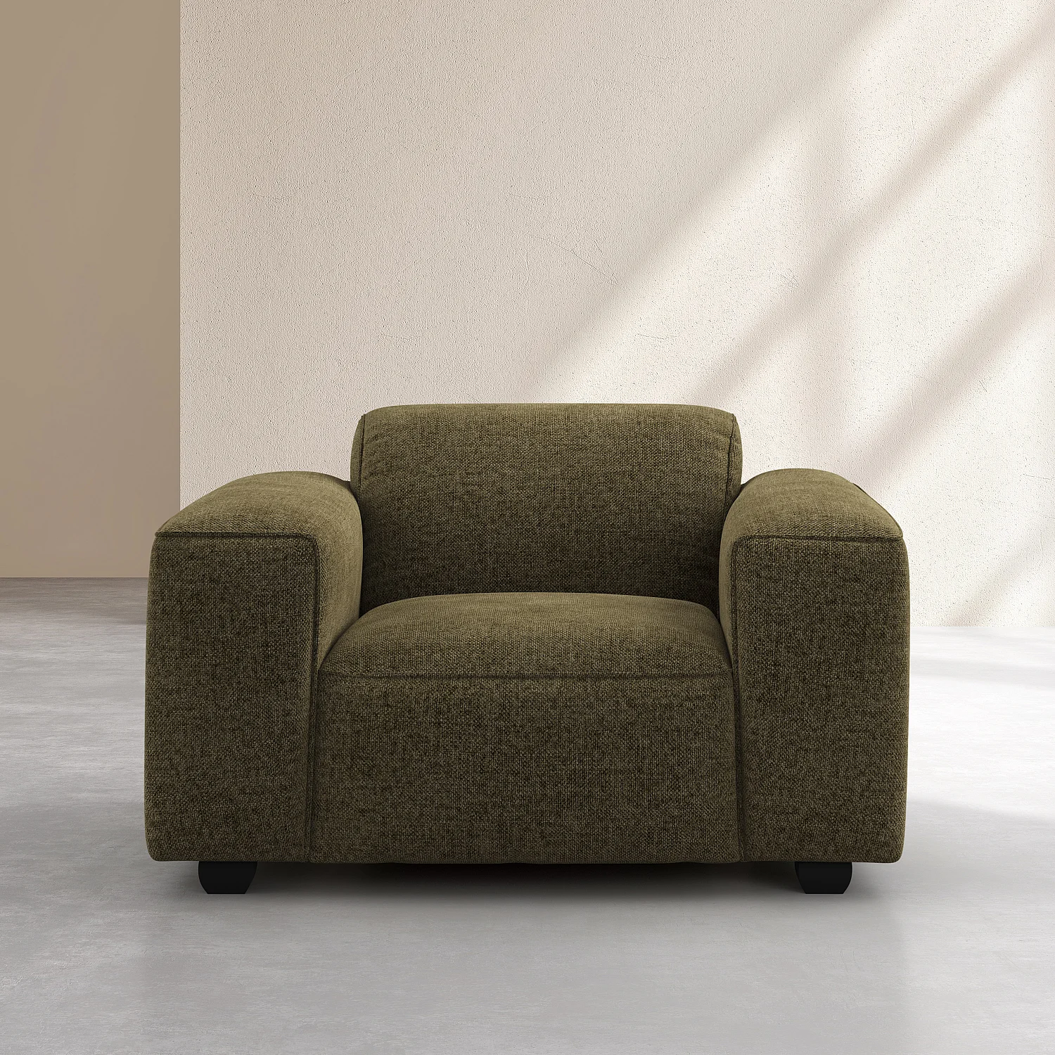 Sillón de tejido chenilla Nino - Verde musgo - 1