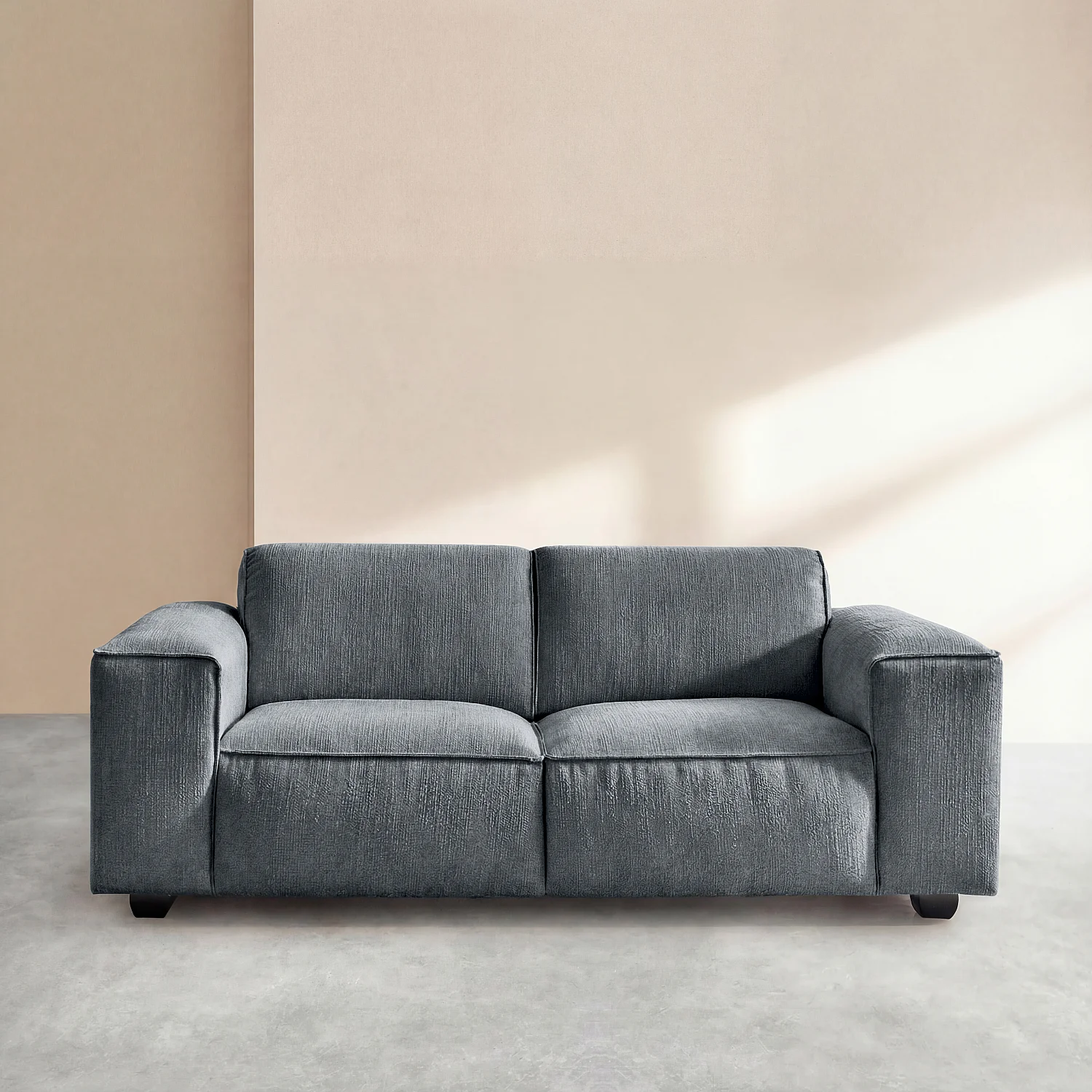 Canapé 2 places en tissu bouclette courte Mira - Bleu denim - 1