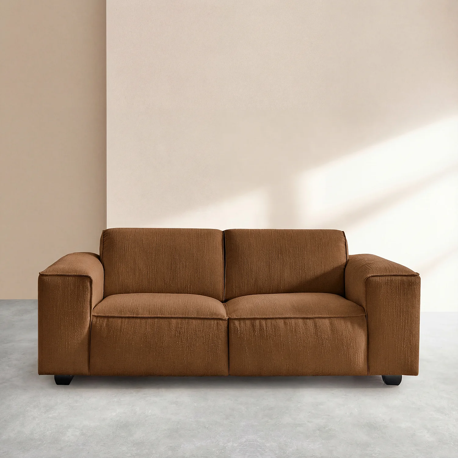 Canapé 2 places en tissu bouclette courte Mira - Marron noisette - 1