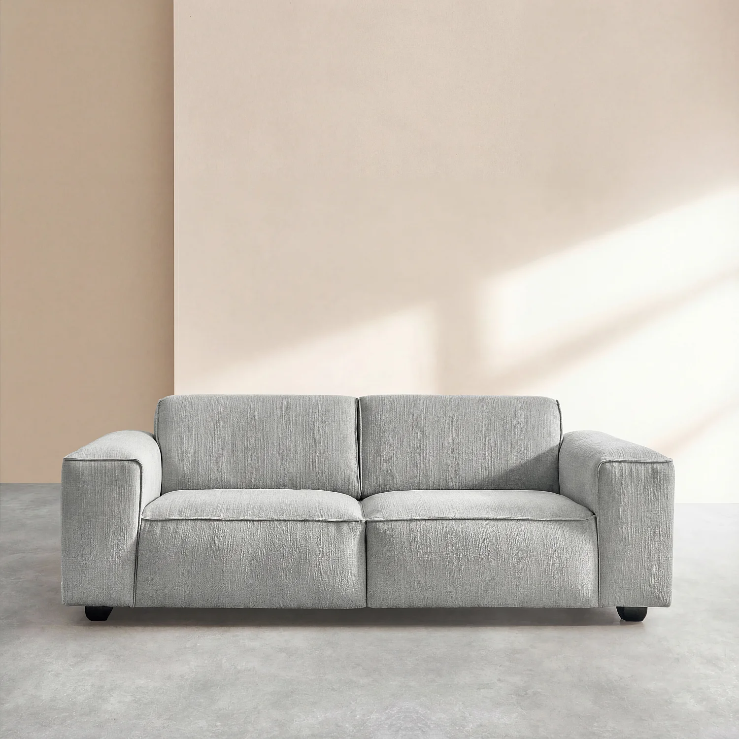 Canapé 3 places en tissu bouclette courte Mira - Gris perle - 1