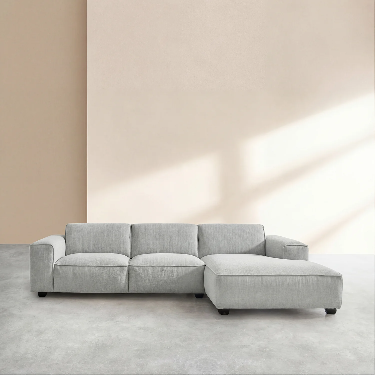 Canapé d'angle droit en tissu bouclette courte Mira - Gris perle - 1