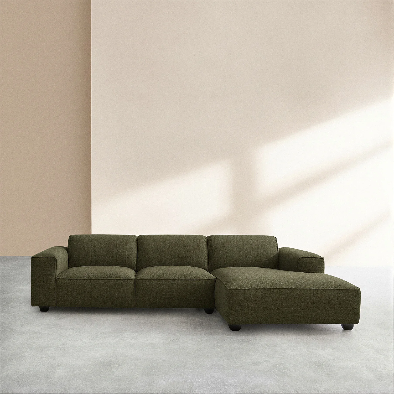 Canapé d'angle droit en tissu bouclette courte Mira - Vert sapin - 1