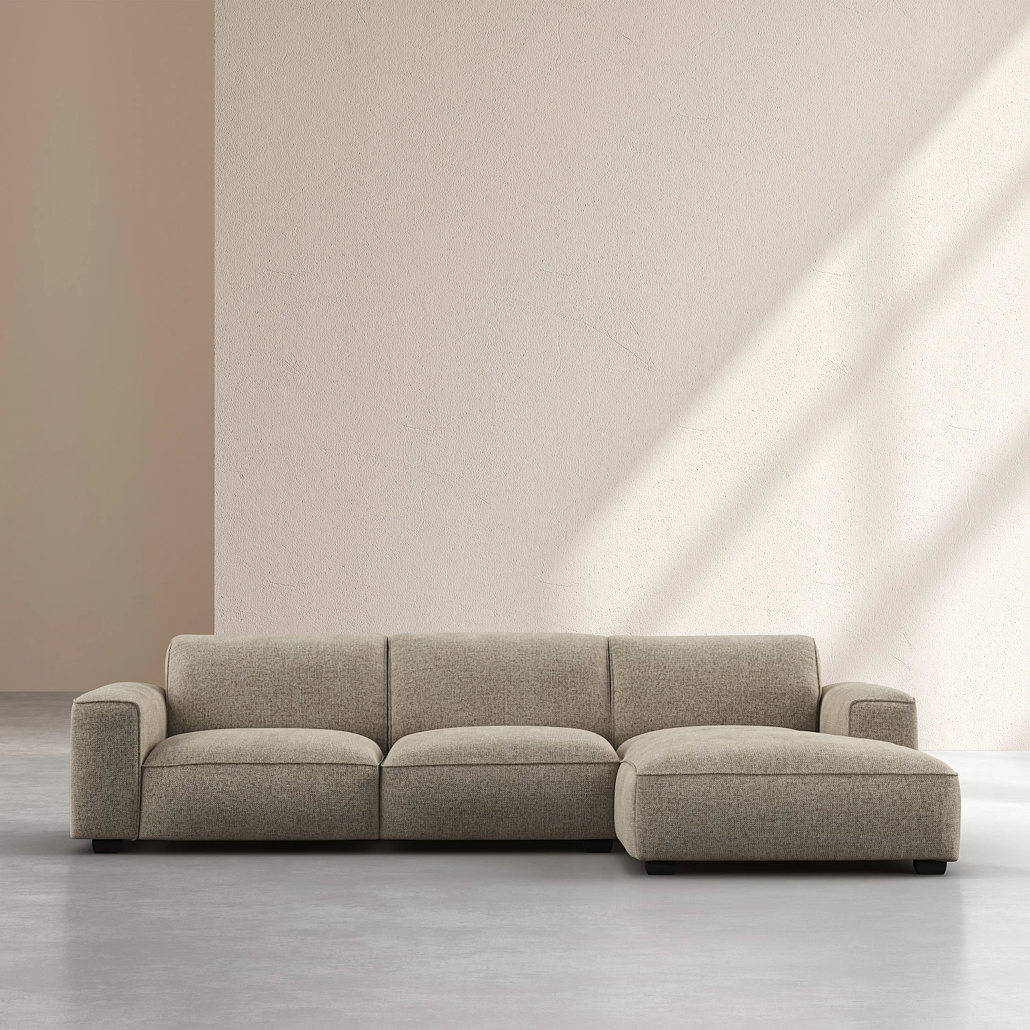 Canapé d'angle droit en tissu chenille Nino - Grège - 1