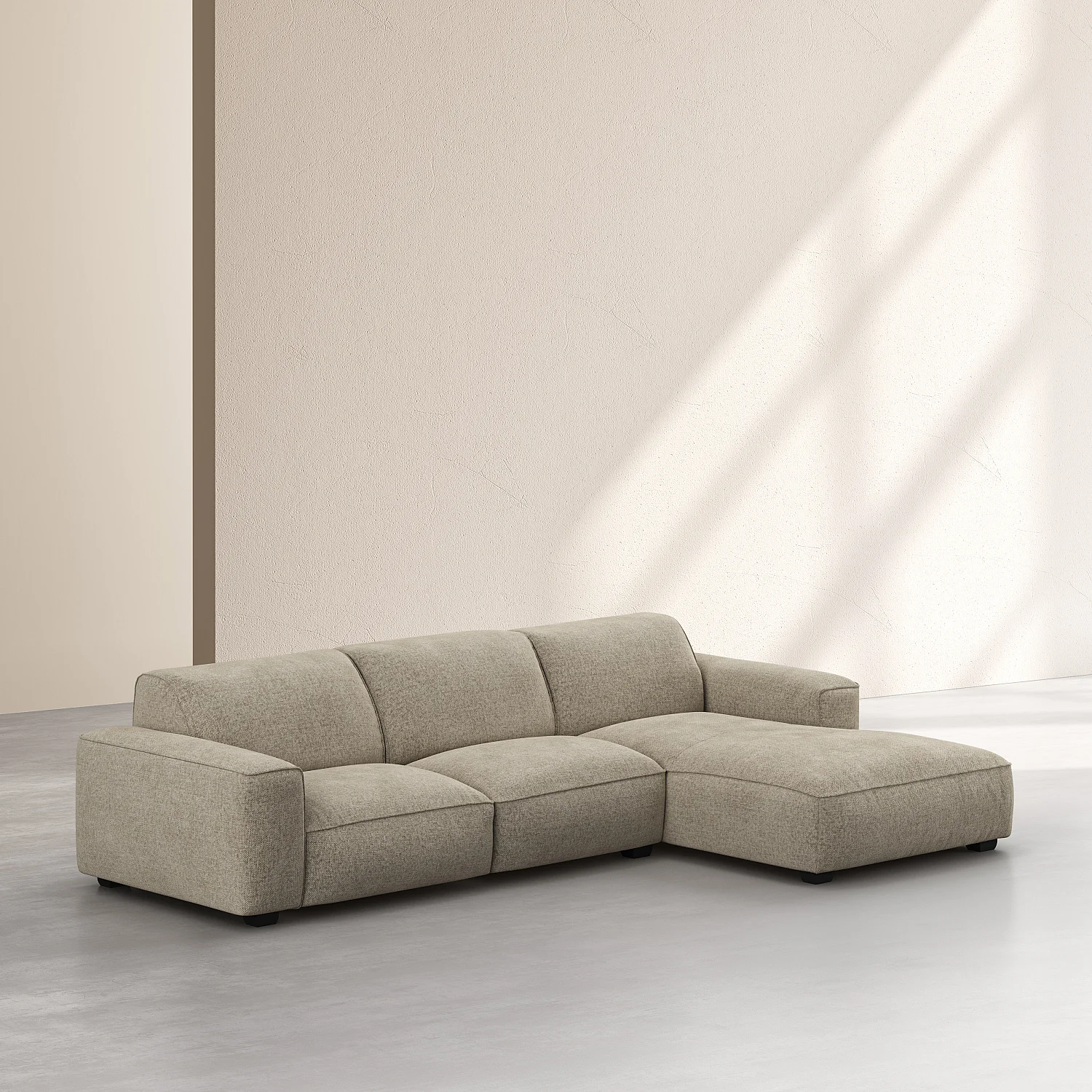 Canapé d'angle droit en tissu chenille Nino - Grège - 3