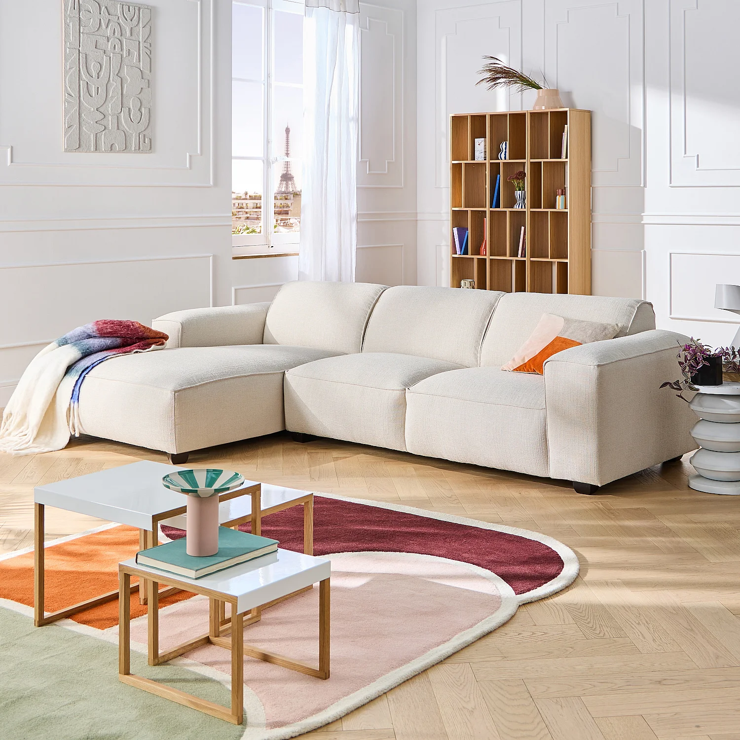 Canapé d'angle gauche en tissu bouclette courte Mira - Gris perle - 3