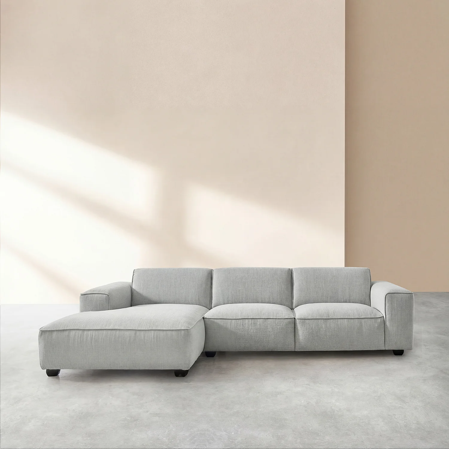 Canapé d'angle gauche en tissu bouclette courte Mira - Gris perle - 1