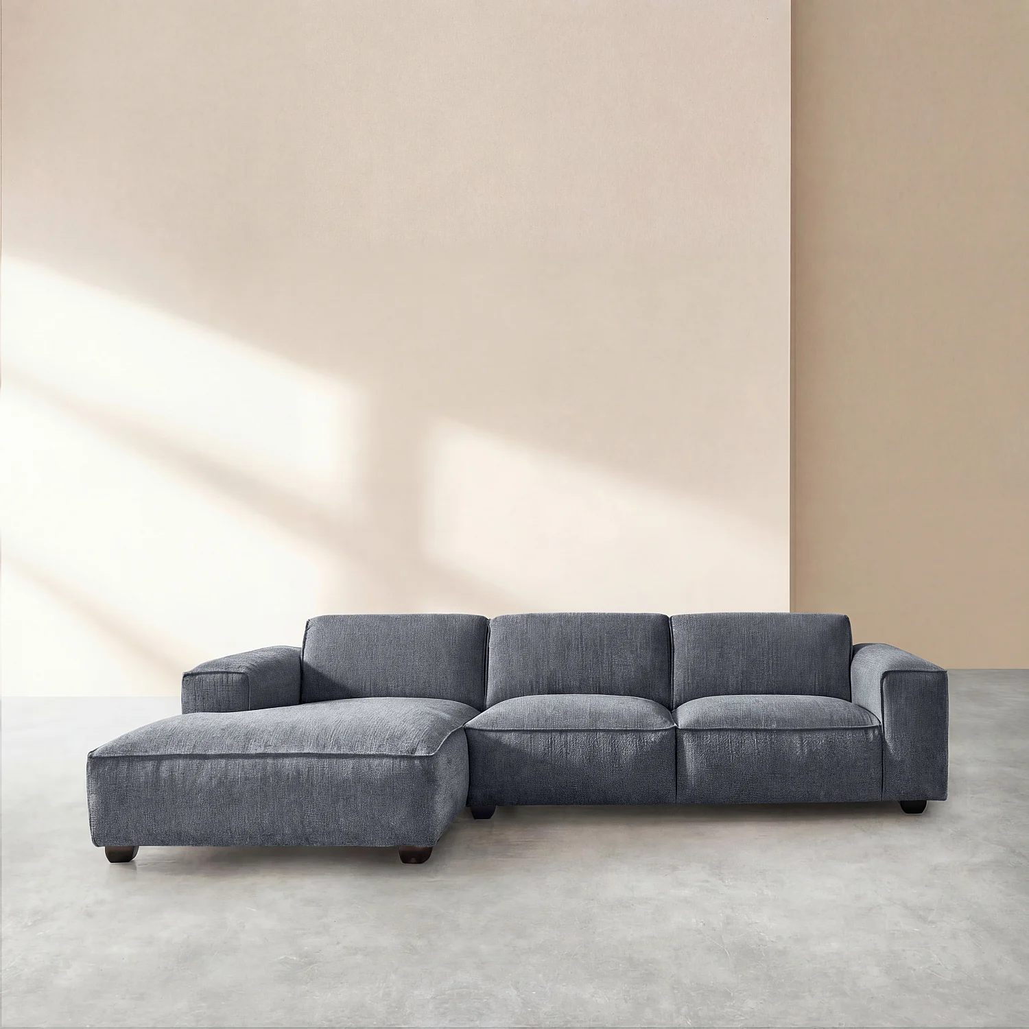 Canapé d'angle gauche en tissu bouclette courte Mira - Bleu denim - 1