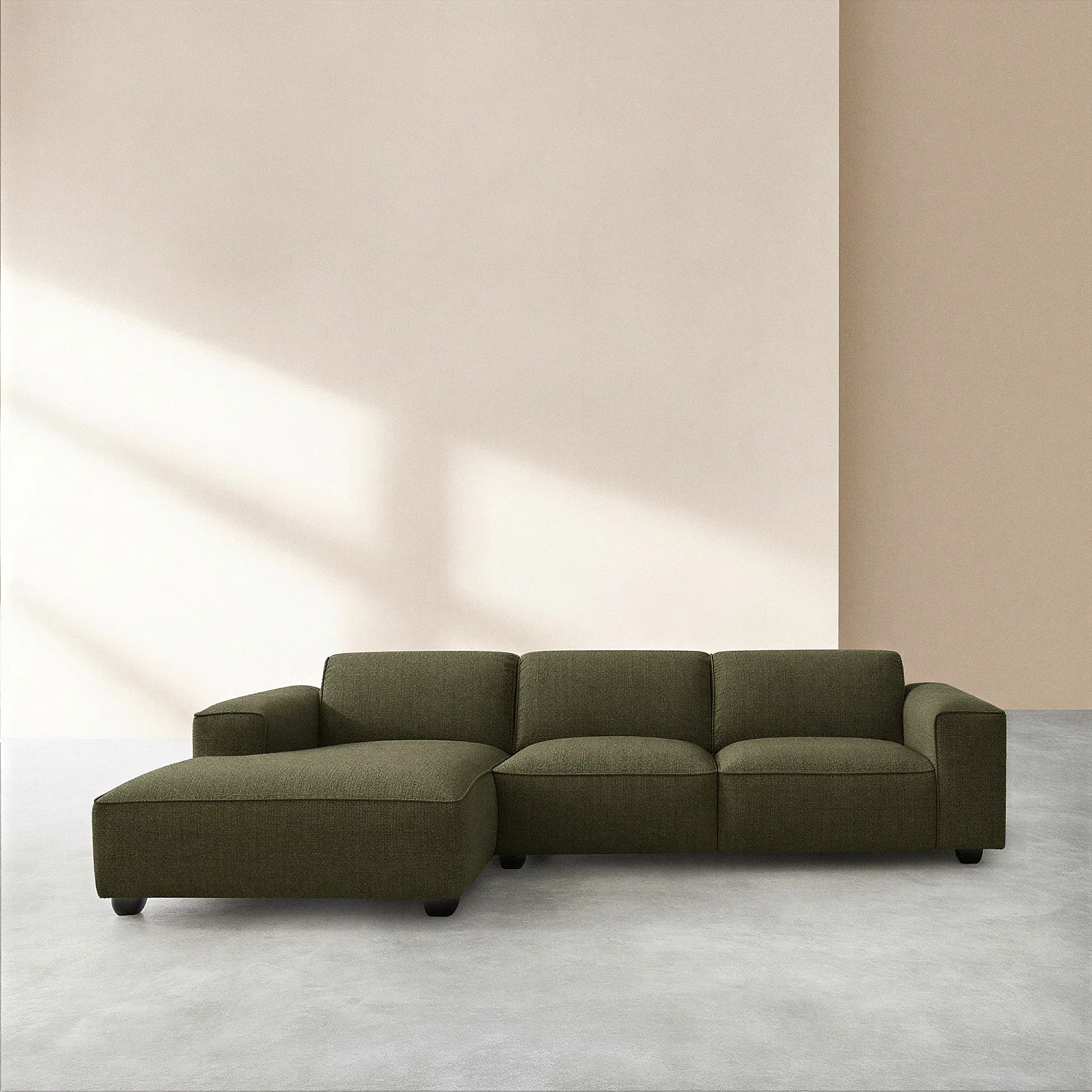 Canapé d'angle gauche en tissu bouclette courte Mira - Vert sapin - 1