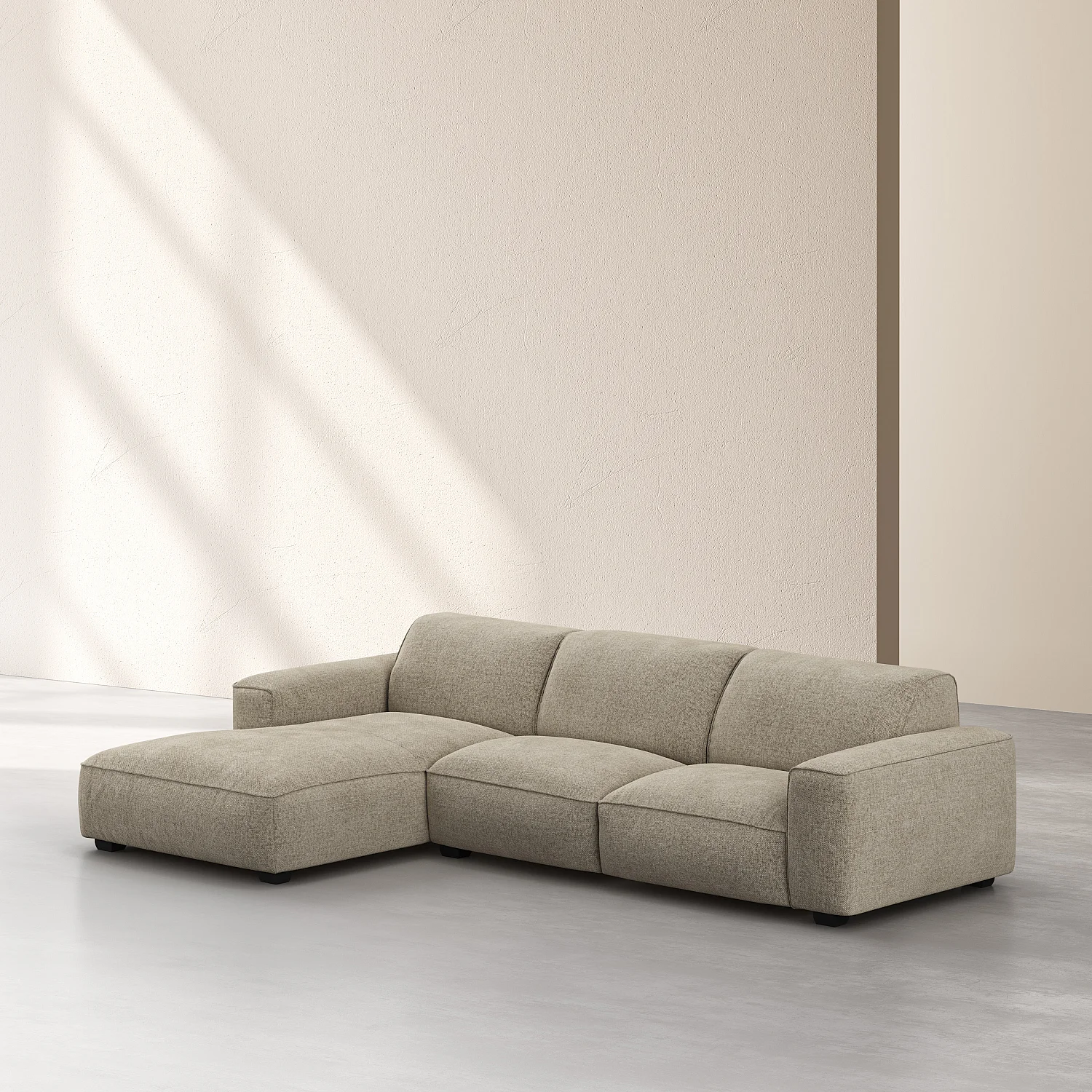 Canapé d'angle gauche en tissu chenille Nino - Grège - 3