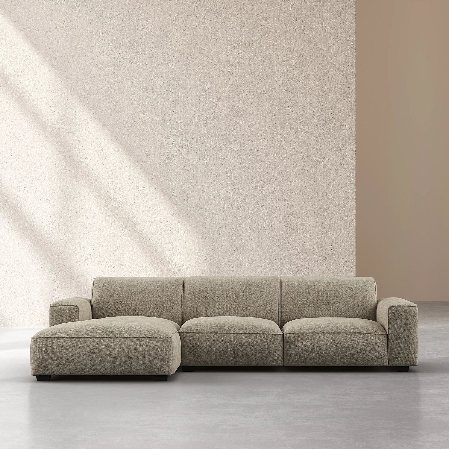 Canapé d'angle gauche en tissu chenille Nino - Grège - 1