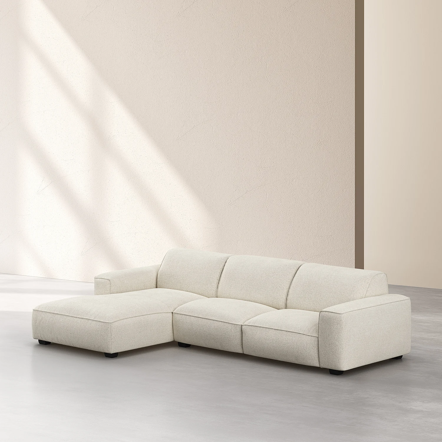 Divano angolare sinistro in tessuto ciniglia Nino - Crema - 3