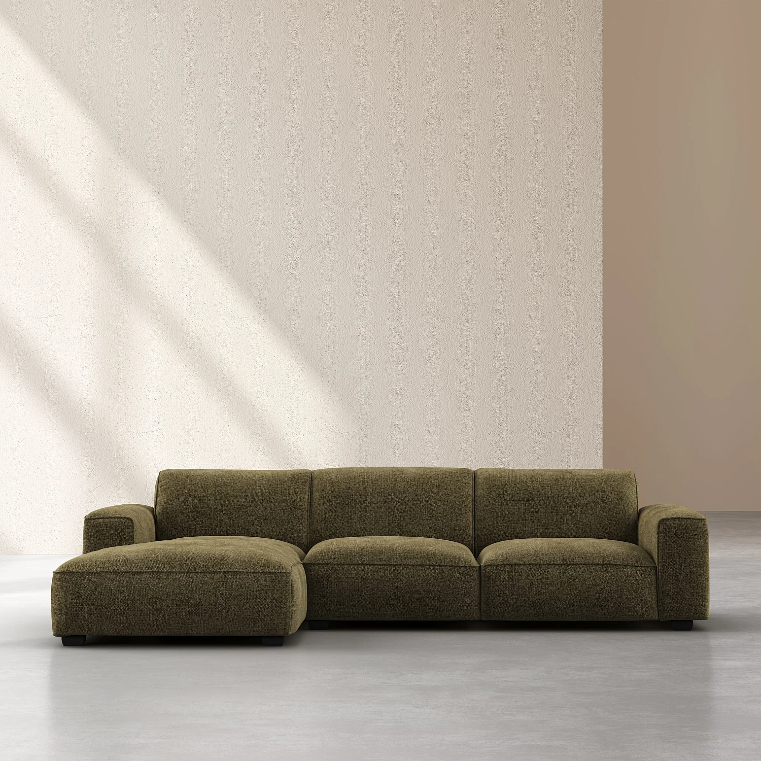 Divano angolare sinistro in tessuto chenille Nino - Verde muschio - 1