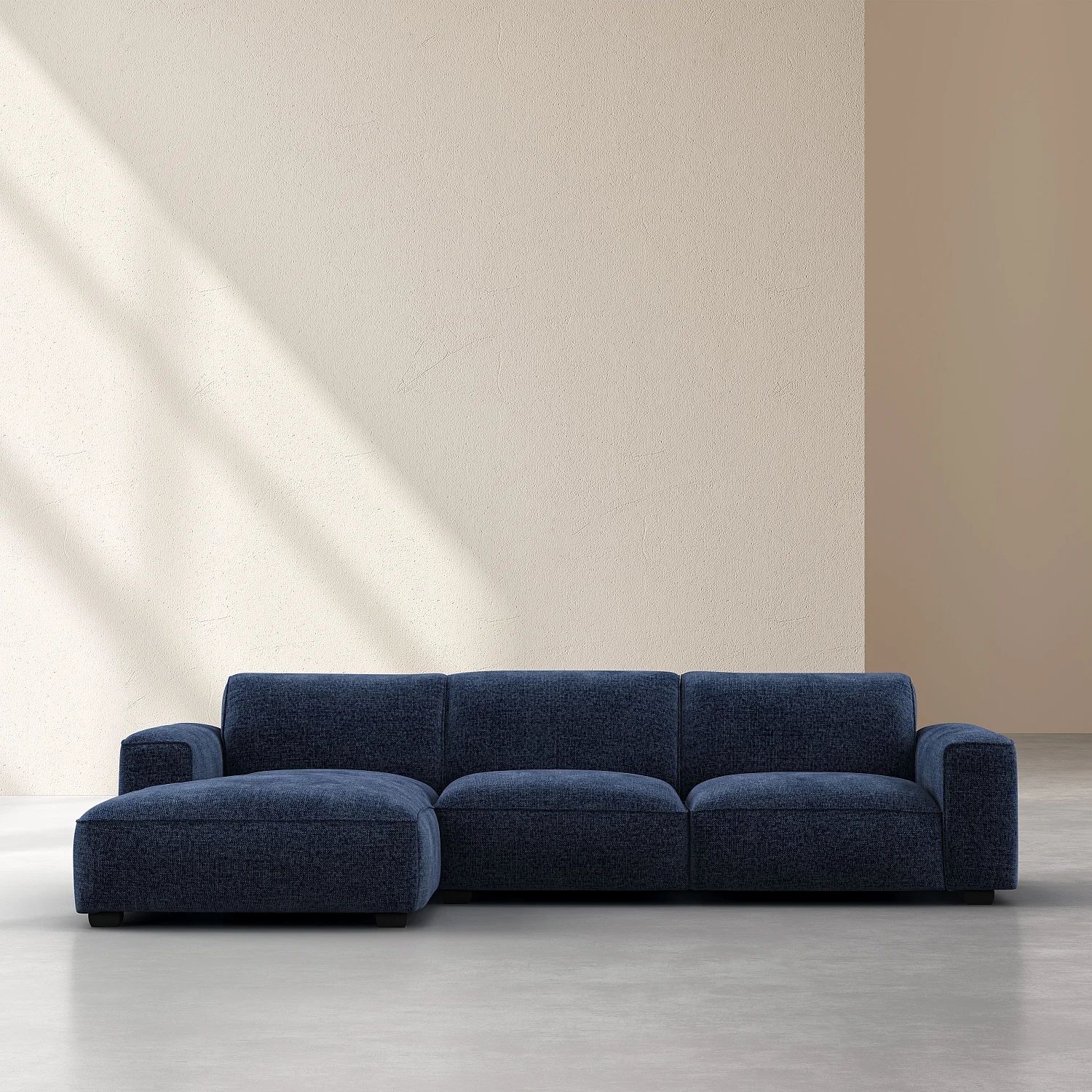 Divano angolare sinistro in tessuto ciniglia Nino - Blu navy - 1