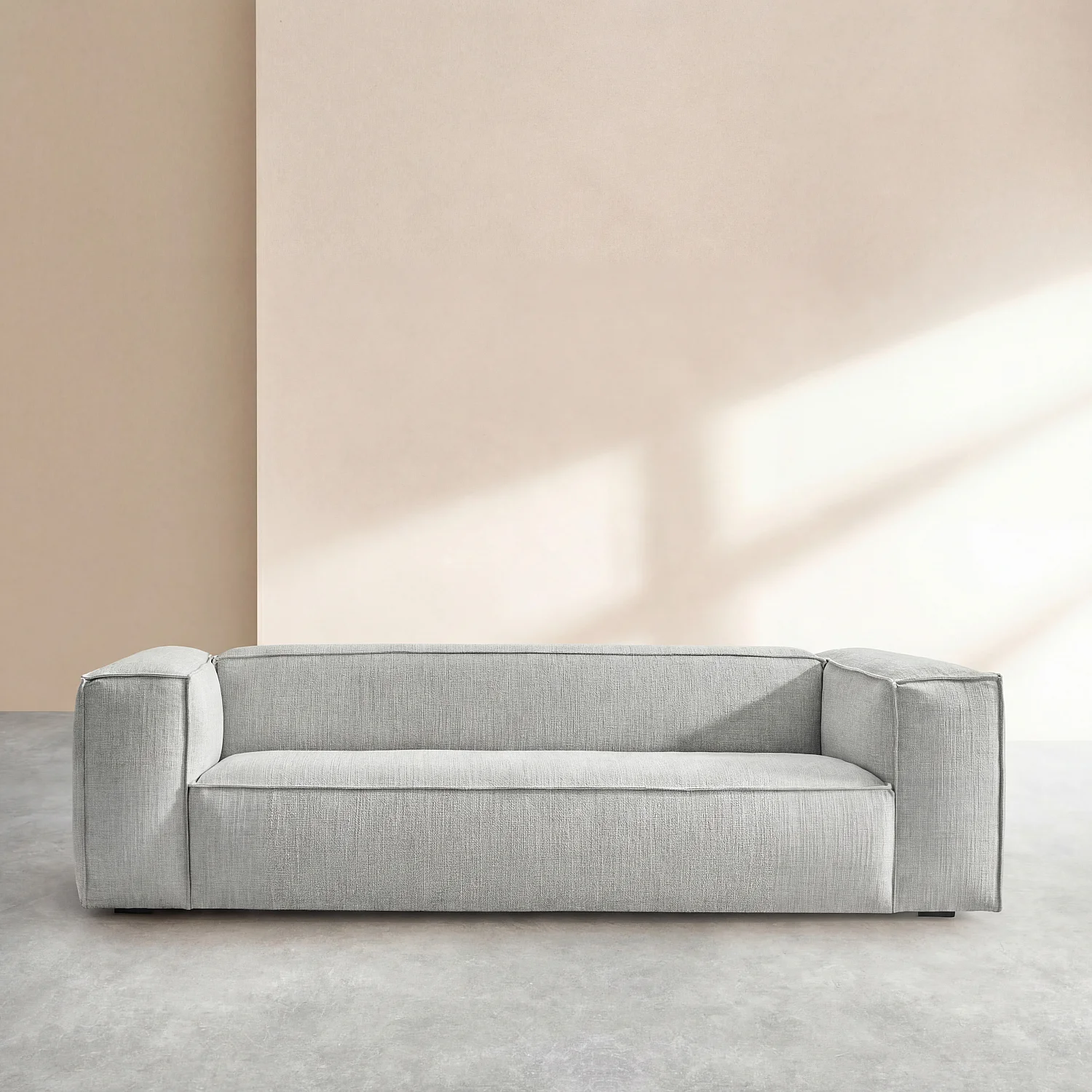 Canapé 4 places en tissu bouclette courte Mira - Gris perle - 1