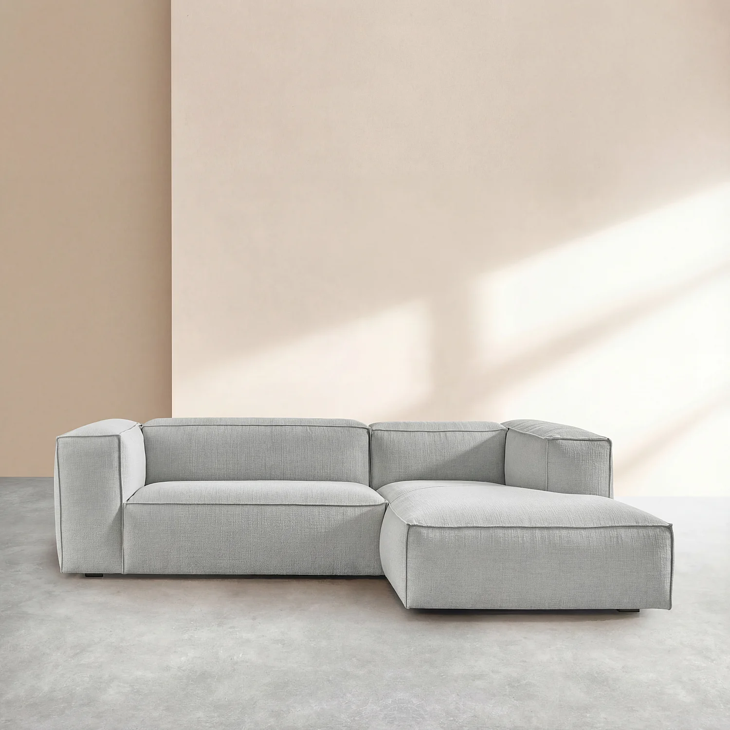 Canapé d'angle droit en tissu bouclette courte Mira - Gris perle - 1