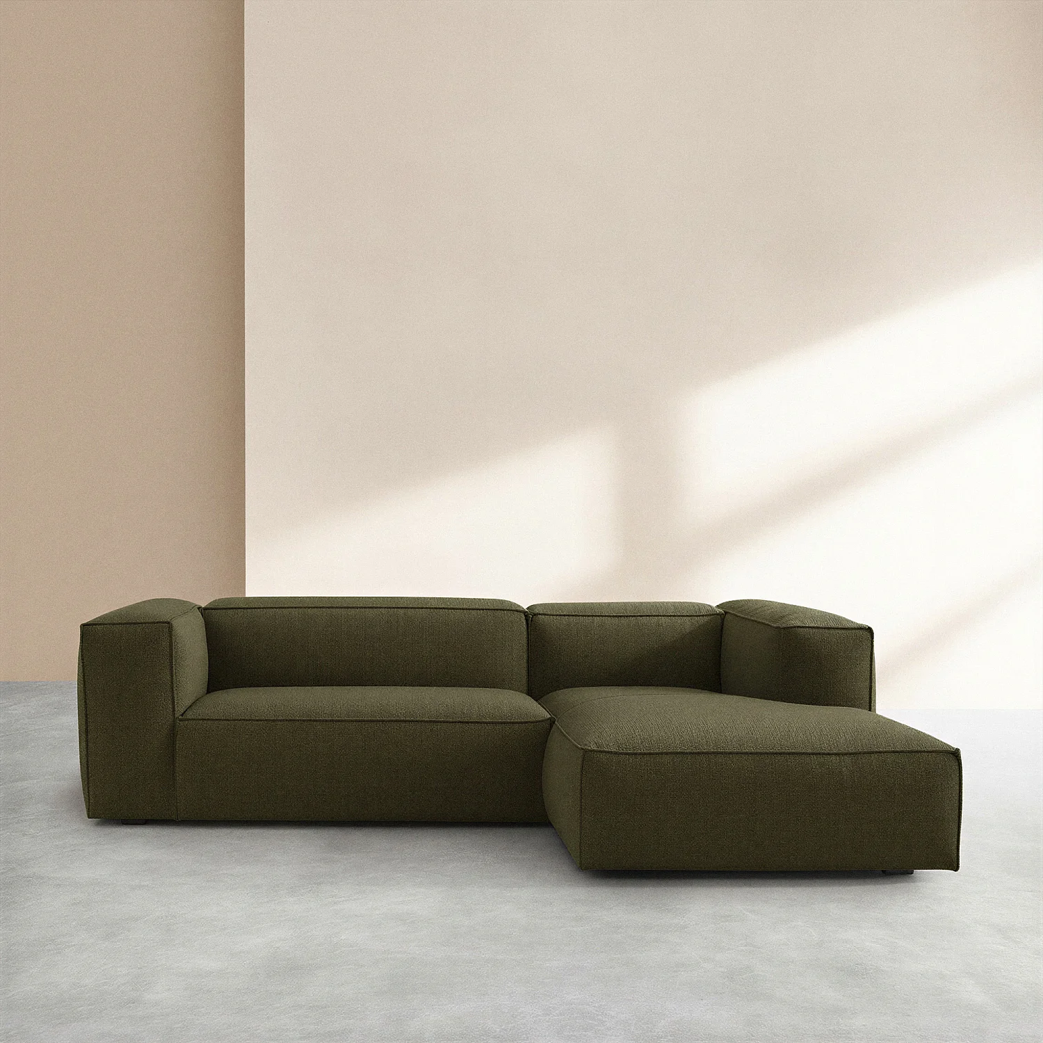 Canapé d'angle droit en tissu bouclette courte Mira - Vert sapin - 1