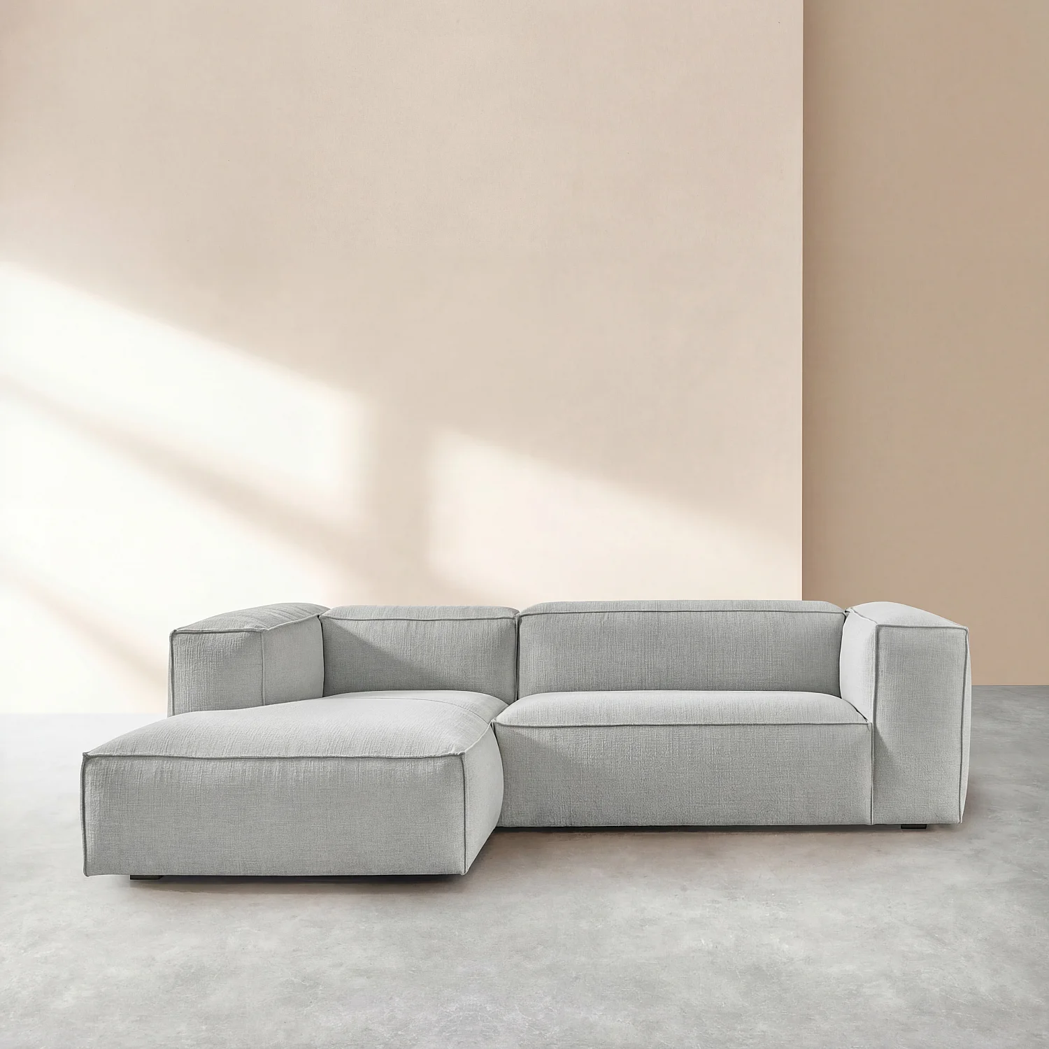 Canapé d'angle gauche en tissu bouclette courte Mira - Gris perle - 1