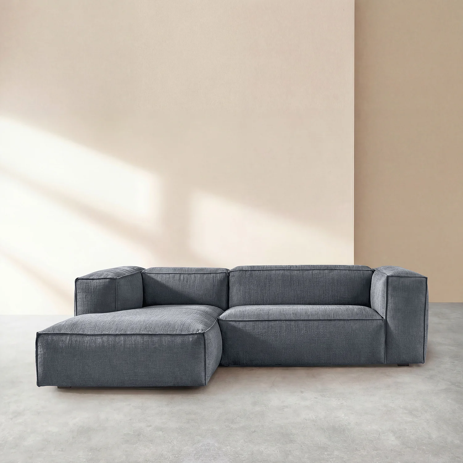 Canapé d'angle gauche en tissu bouclette courte Mira - Bleu denim - 1