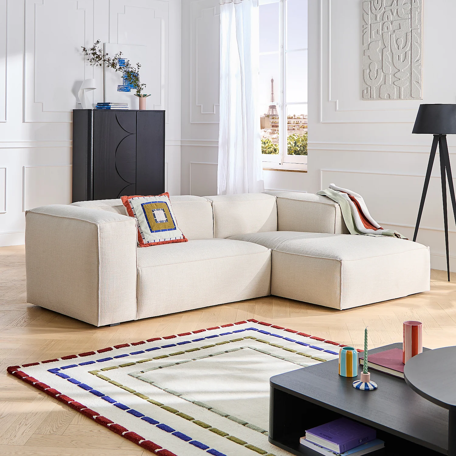 Canapé d'angle droit en tissu bouclette courte Mira - Marron noisette - 3