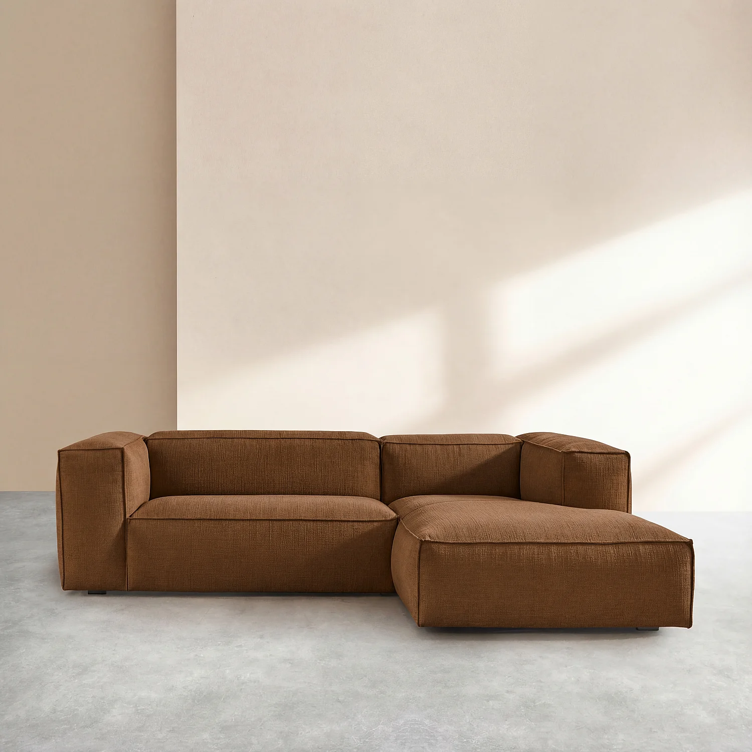 Canapé d'angle droit en tissu bouclette courte Mira - Marron noisette - 1