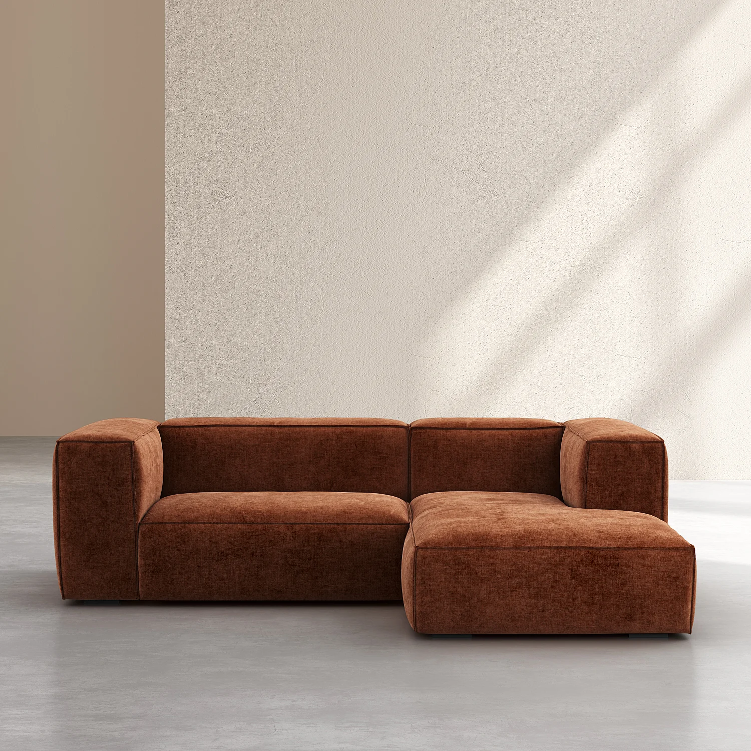 Canapé d'angle droit en tissu Kumal - Terracotta - 1