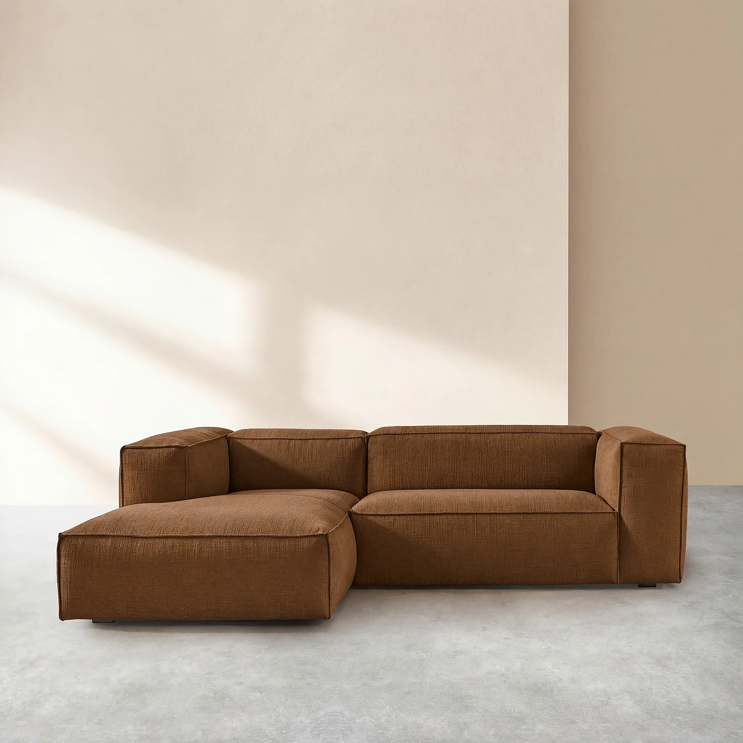 Canapé d'angle gauche en tissu bouclette courte Mira - Marron noisette - 1