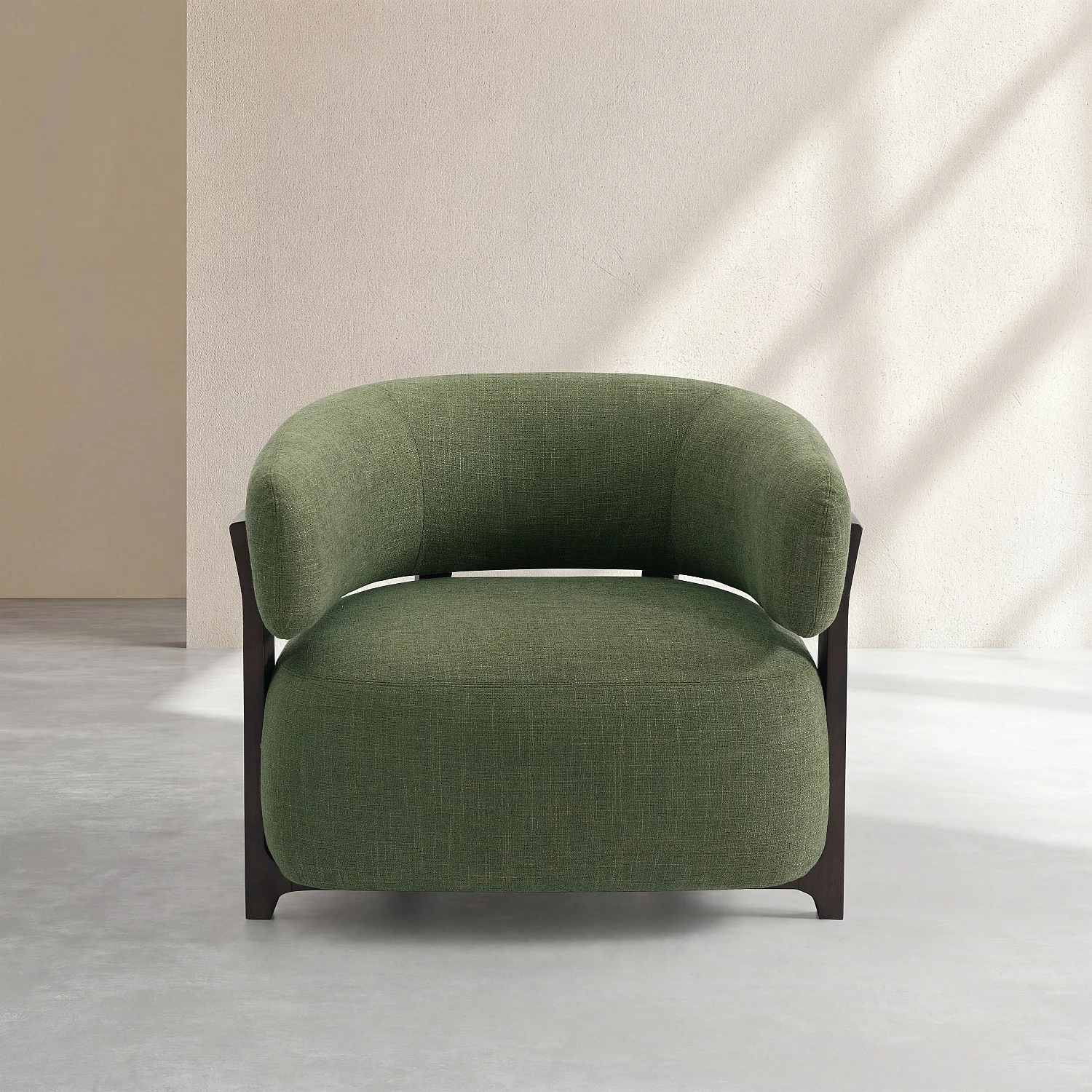 Sessel aus strukturiertem Stoff und Massivholz - Khakigrün und Nussbaum - 2