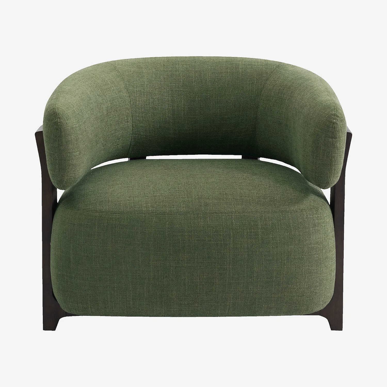 Fauteuil en tissu texturé et bois massif - Vert kaki et noyer - 2