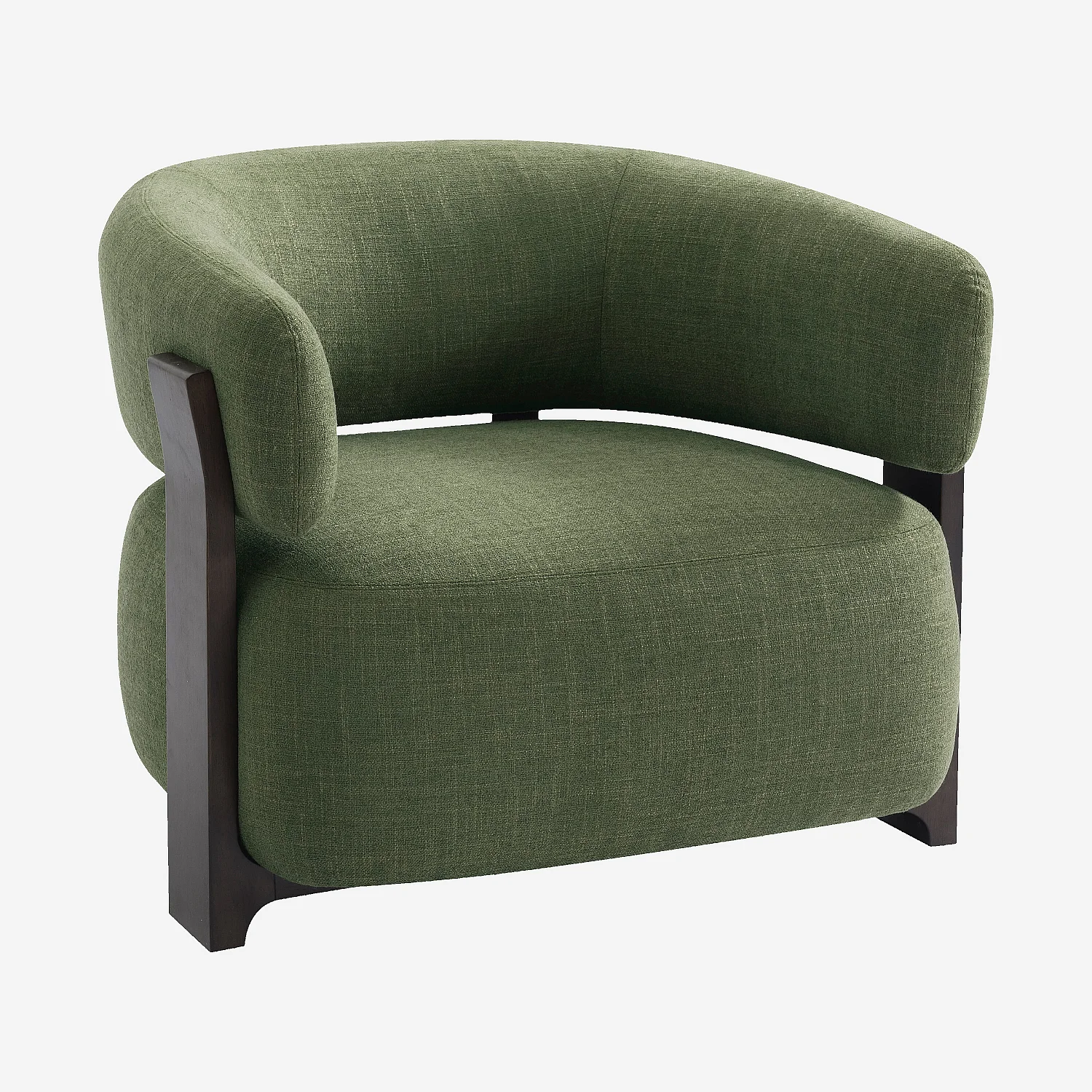 Fauteuil en tissu texturé et bois massif - Vert kaki et noyer - 3