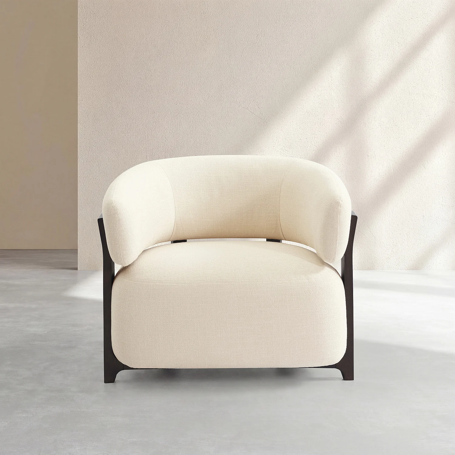 Sessel aus strukturiertem Stoff und Massivholz - Cremefarben und Nussbaum - 2