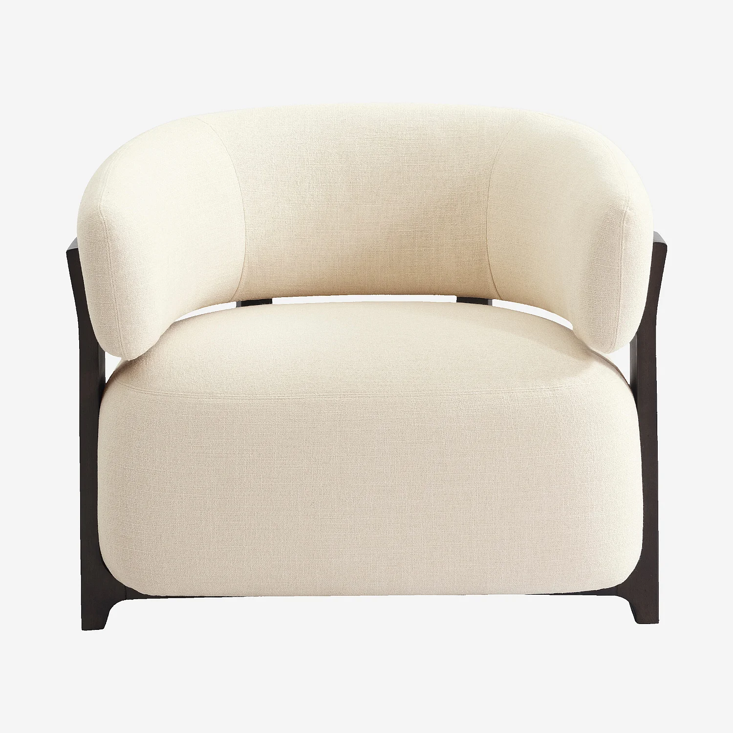 Fauteuil en tissu texturé et bois massif - Crème et noyer - 2