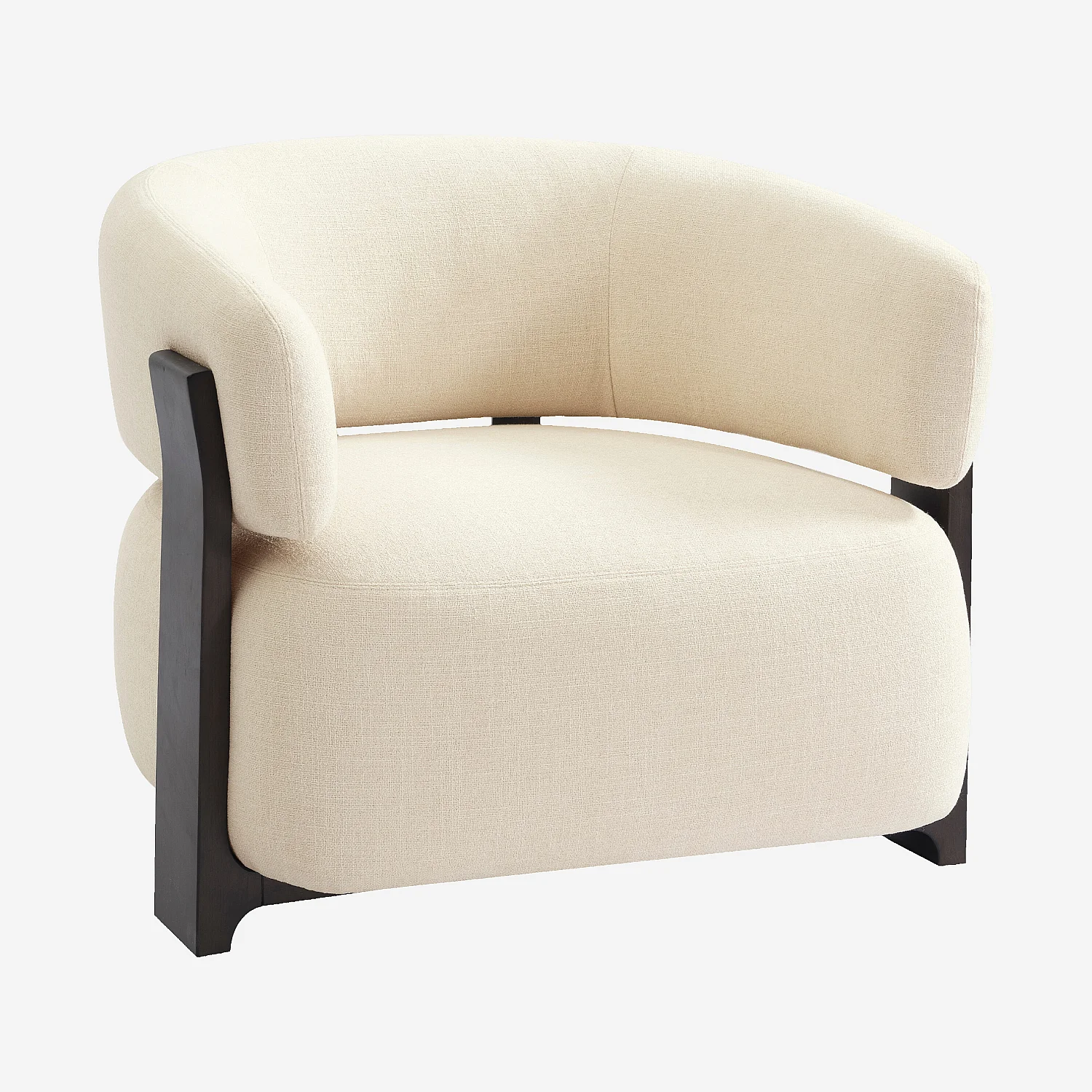 Fauteuil en tissu texturé et bois massif - Crème et noyer - 3