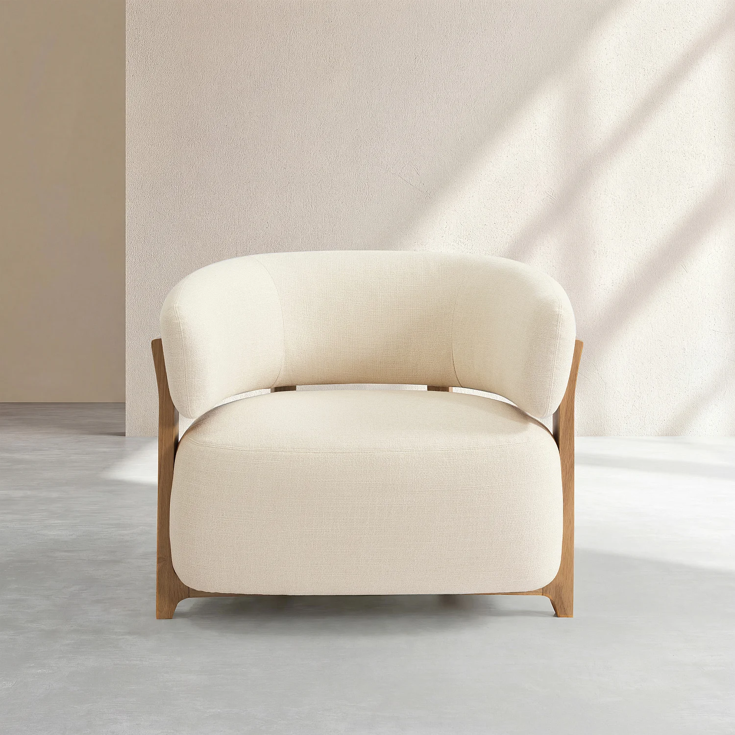 Sessel aus strukturiertem Stoff und Massivholz - Cremefarben und Eiche - 2
