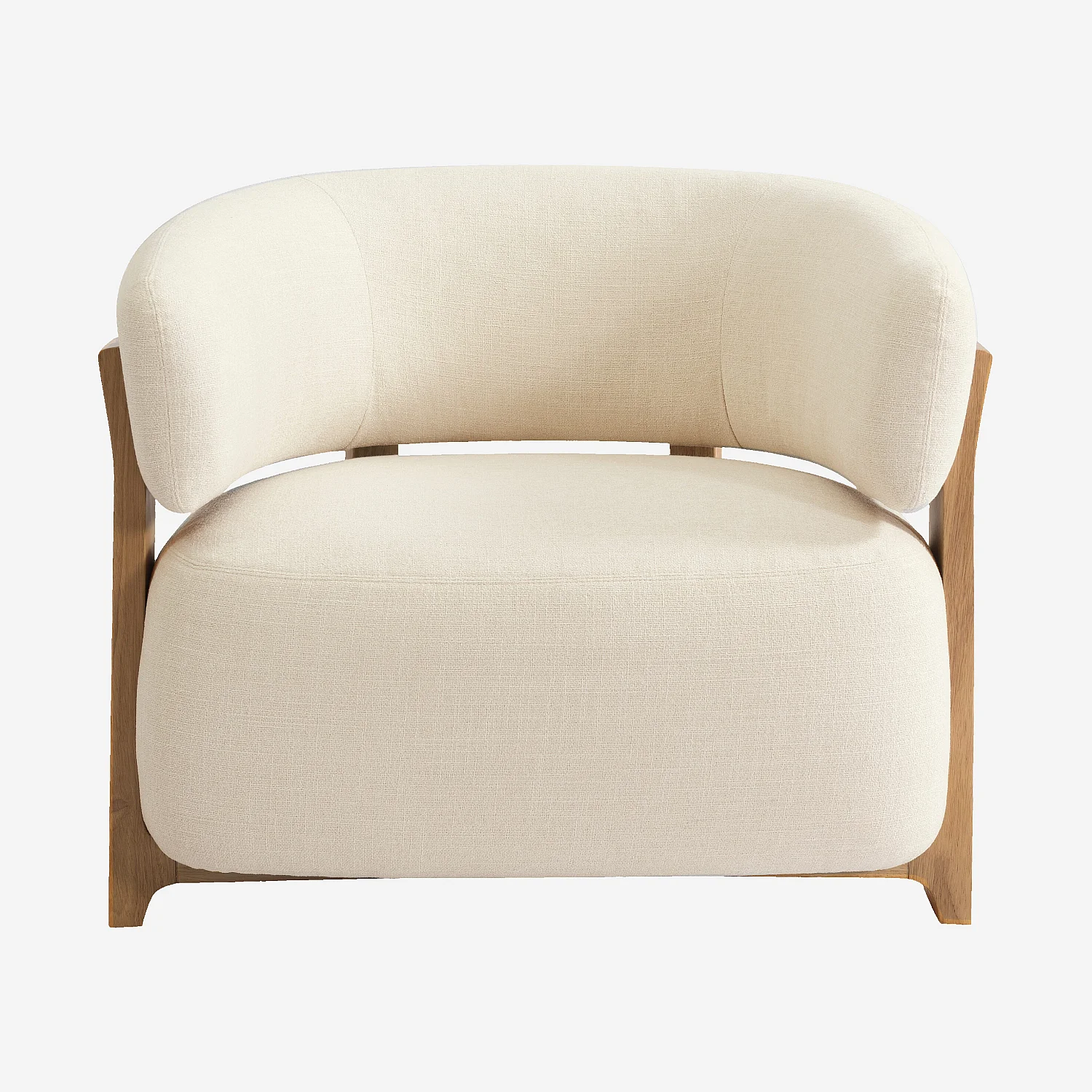 Fauteuil en tissu texturé et bois massif - Crème et chêne - 2