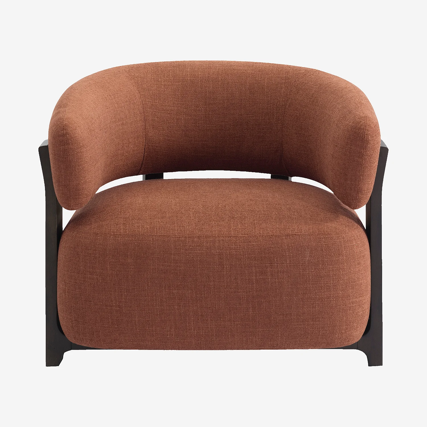 Fauteuil en tissu texturé et bois massif - Terracotta et noyer - 2
