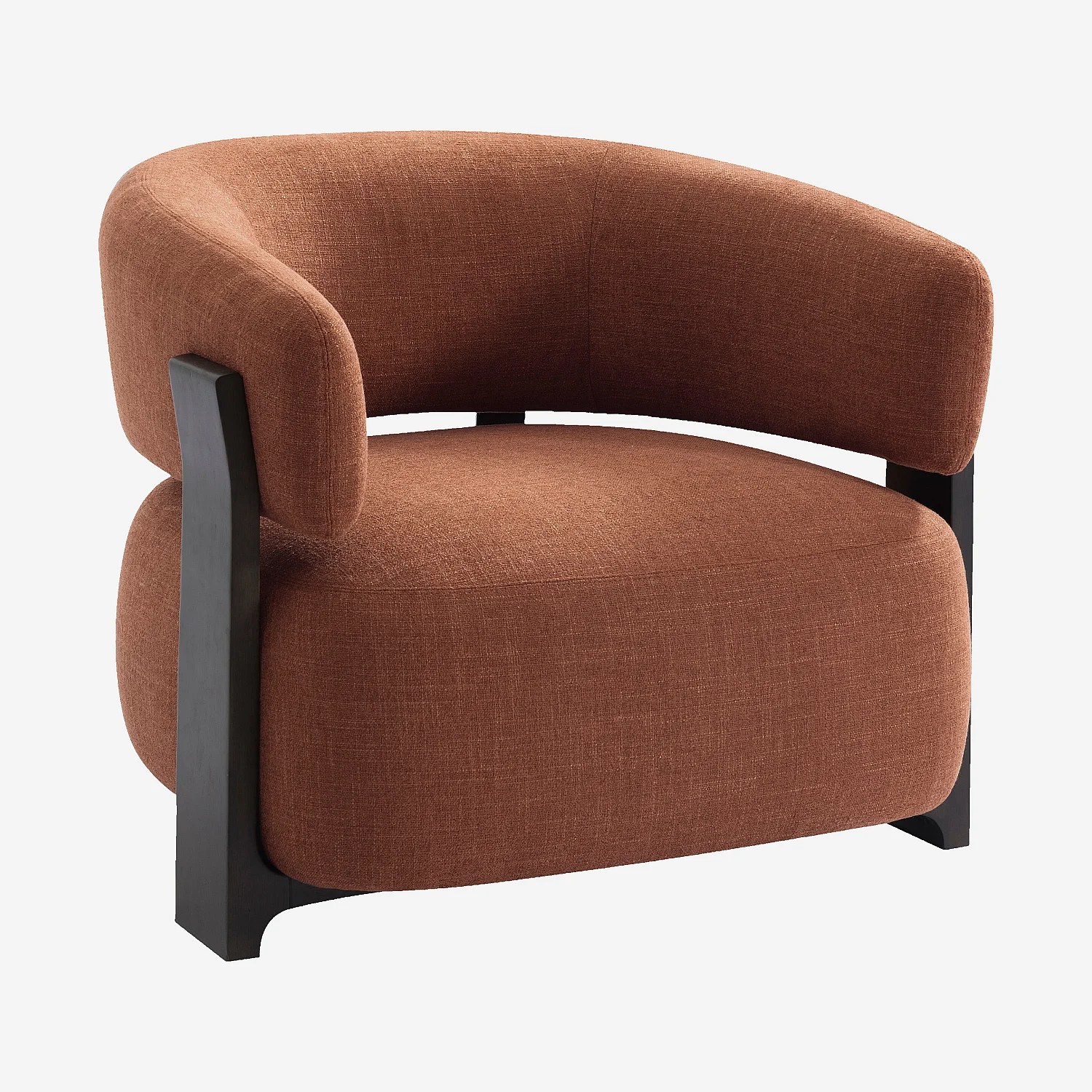 Fauteuil en tissu texturé et bois massif - Terracotta et noyer - 3