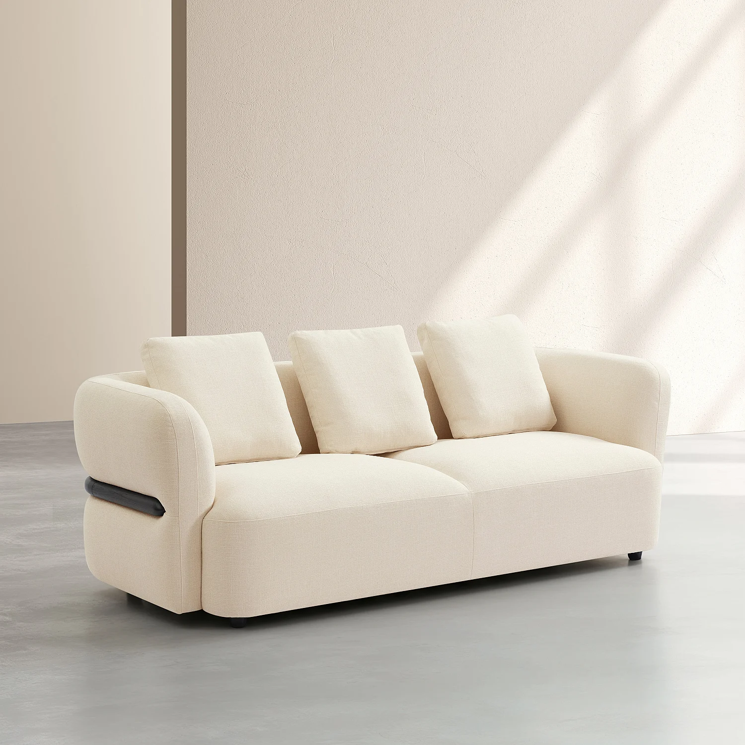 Canapé 3 places en tissu texturé - Crème - 3