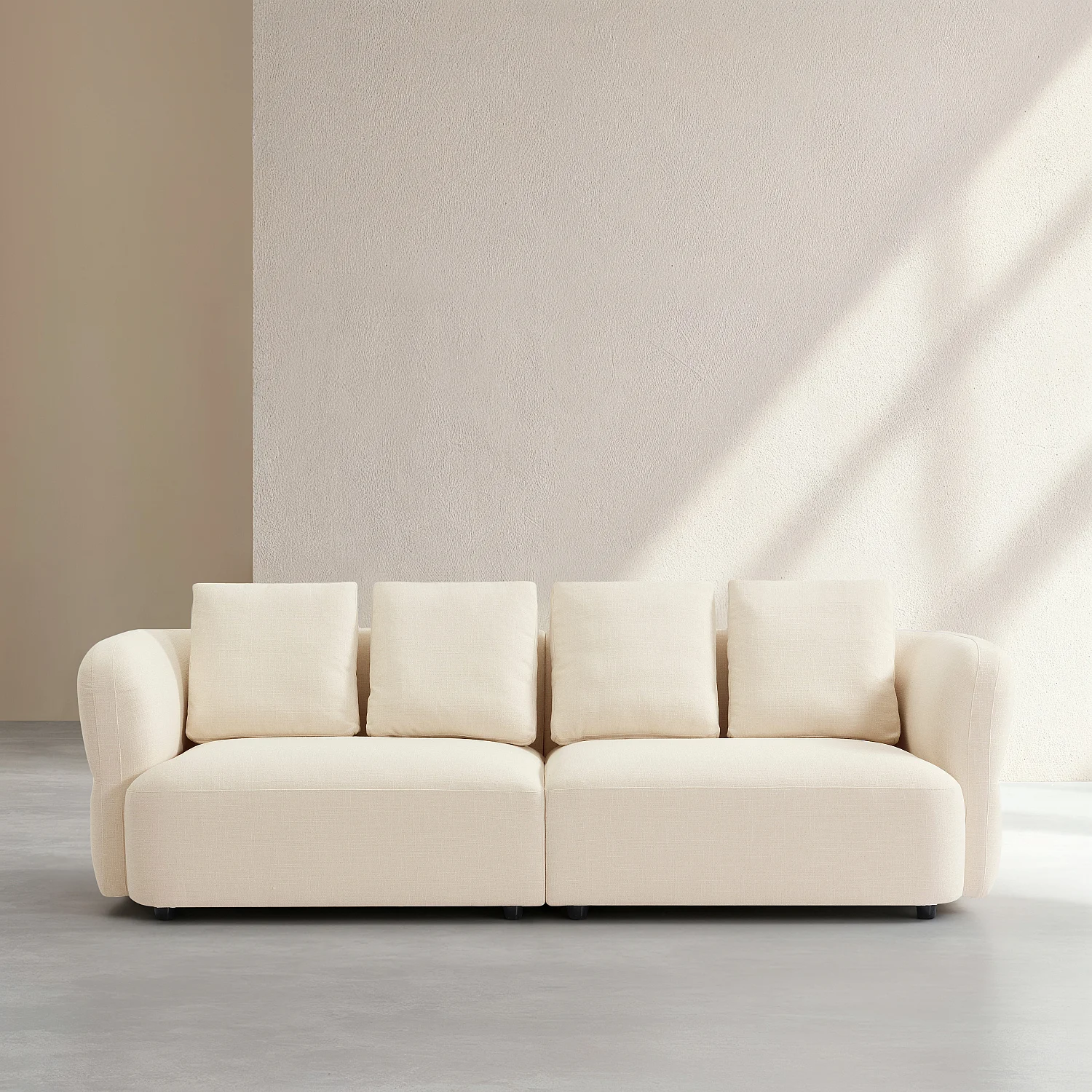 Canapé 4 places en tissu texturé - Crème - 3