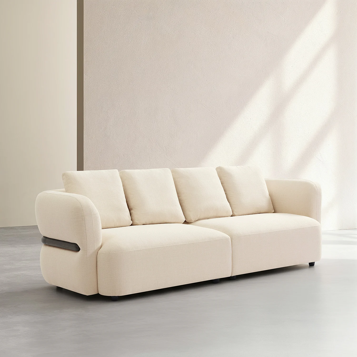 Canapé 4 places en tissu texturé - Crème - 4