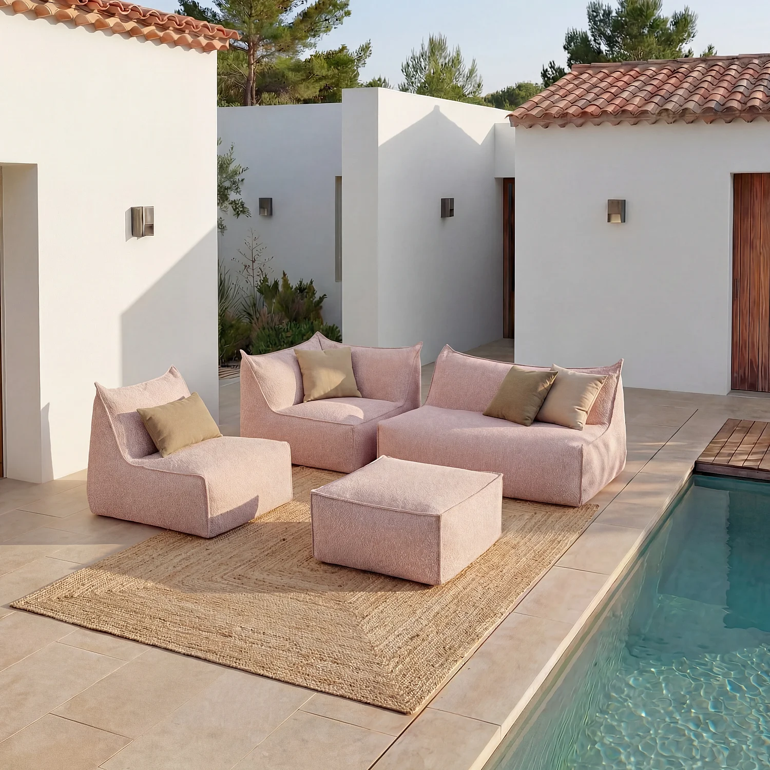 Poltrona angolare da giardino in tessuto impermeabile - Rosa argilla - 1