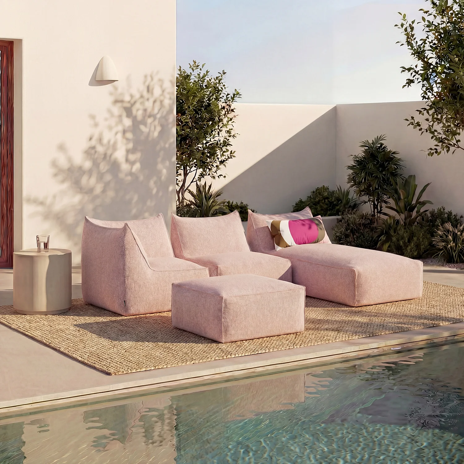 Poltrona angolare da giardino in tessuto impermeabile - Rosa argilla - 3