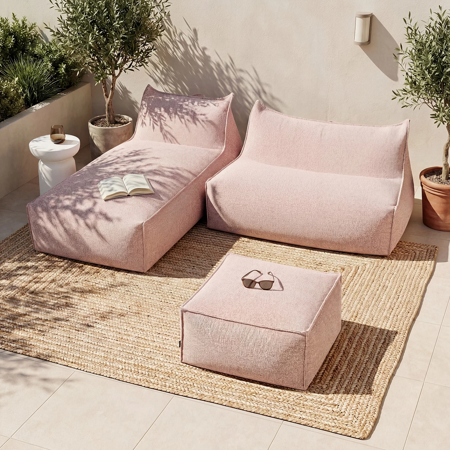 Pouf da giardino in tessuto impermeabile - Rosa argilla - 1